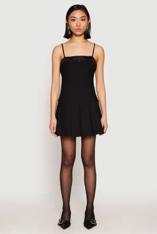 Satin Detail Pleated Cami Skater Dress sold by Rainbow