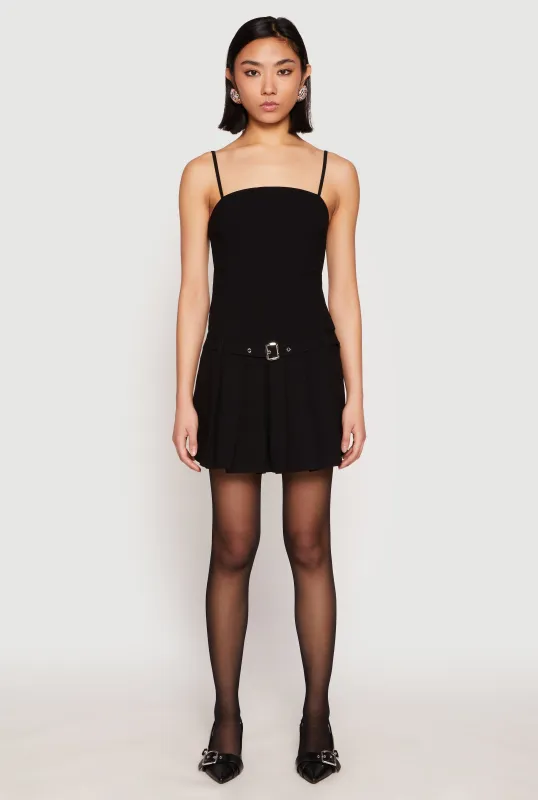 Belted Front Pleated Drop Waist Dress sold by Rainbow