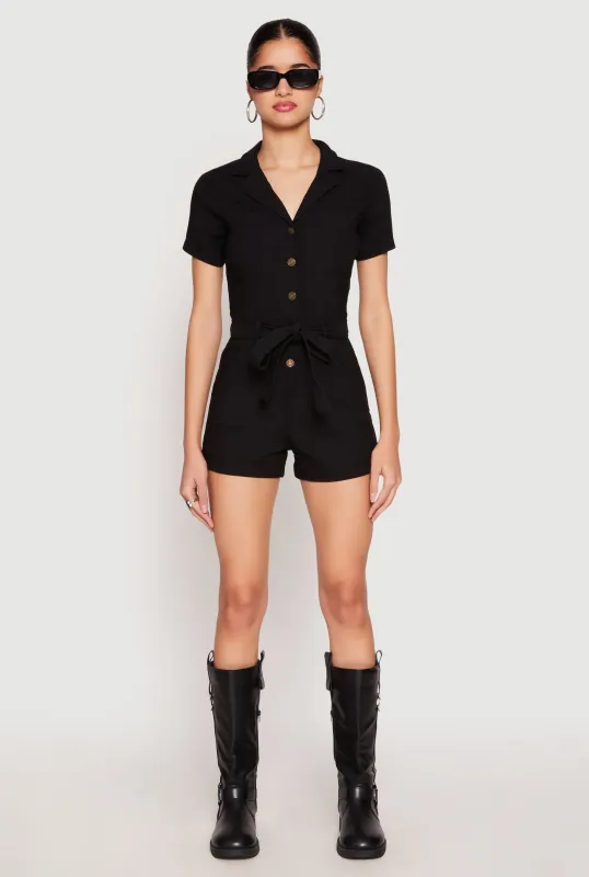 Haute Monde Tie Waist Belted Romper sold by Rainbow