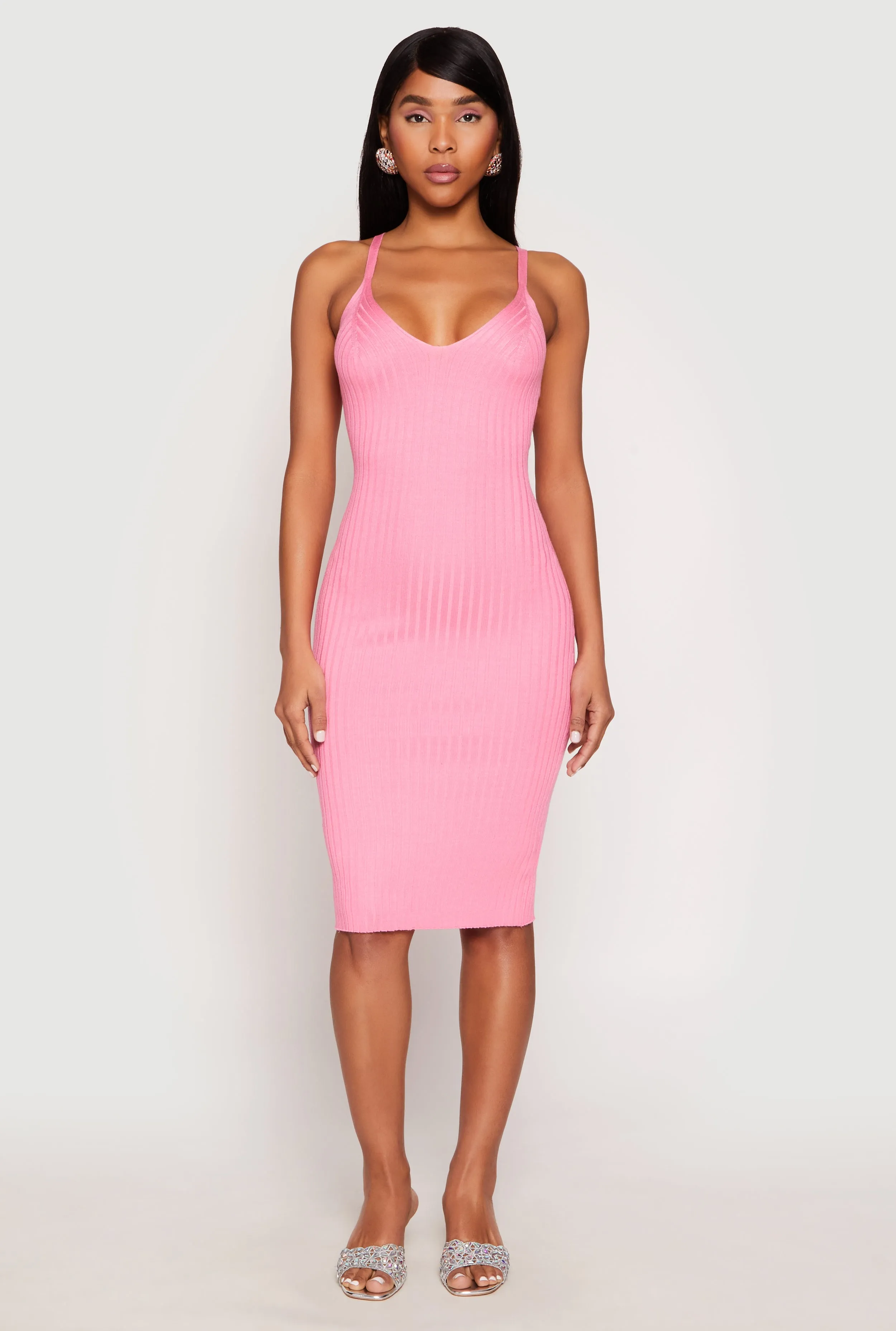 Ribbed Knit V Neck Midi Dress sold by Rainbow product image thumbnail 2