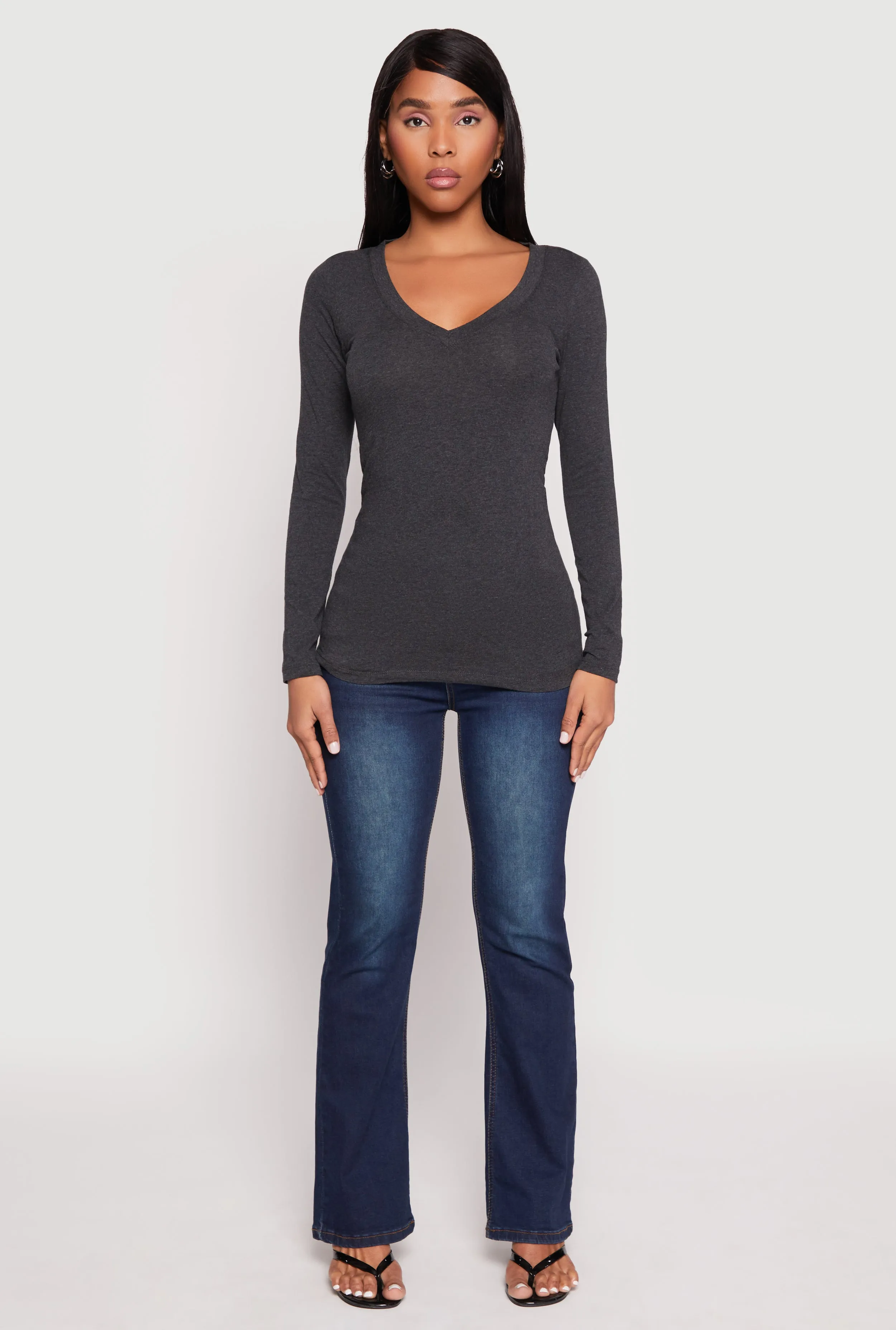 Basic Long Sleeve V Neck Tee sold by Rainbow