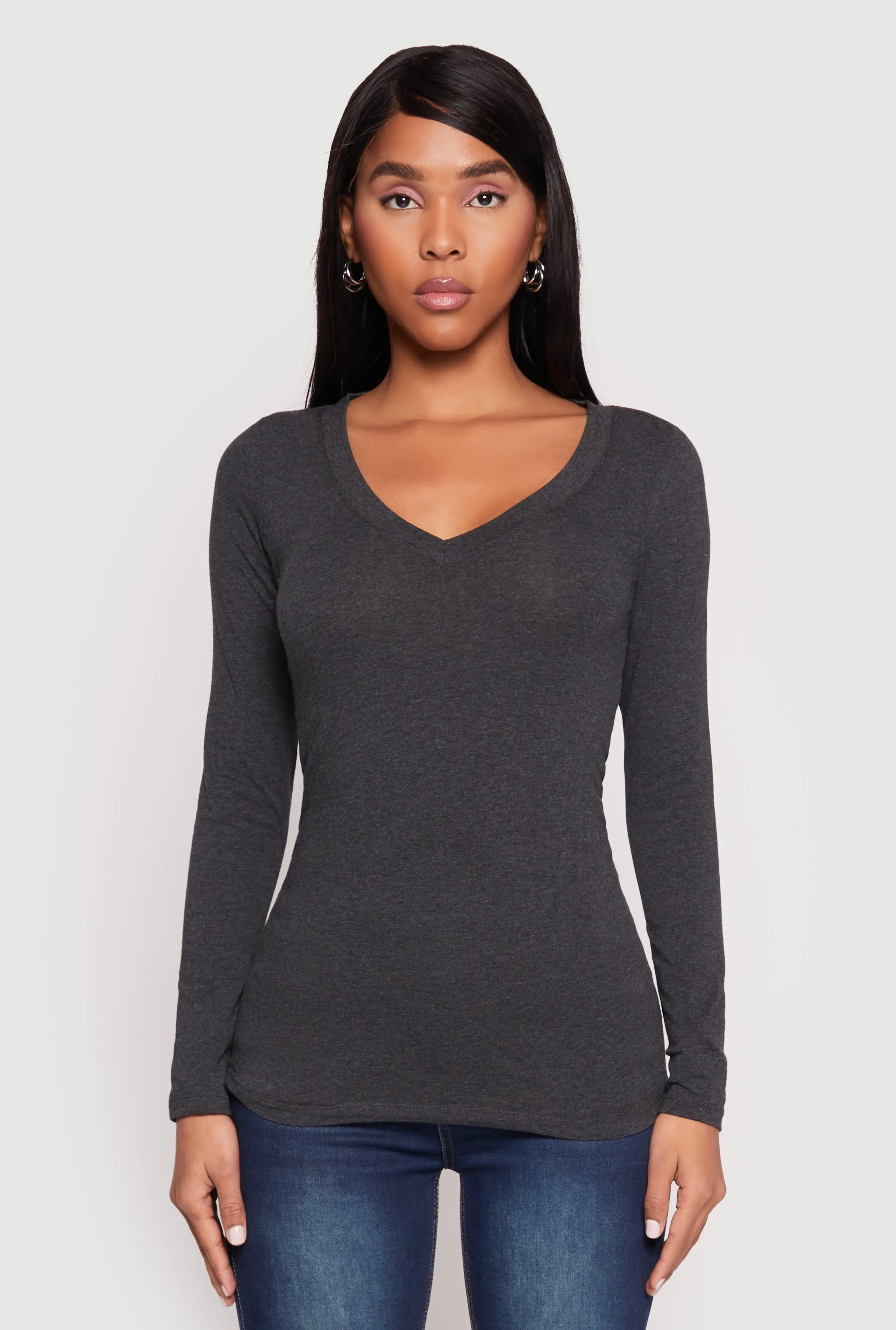Basic Long Sleeve V Neck Tee sold by Rainbow product image thumbnail 2