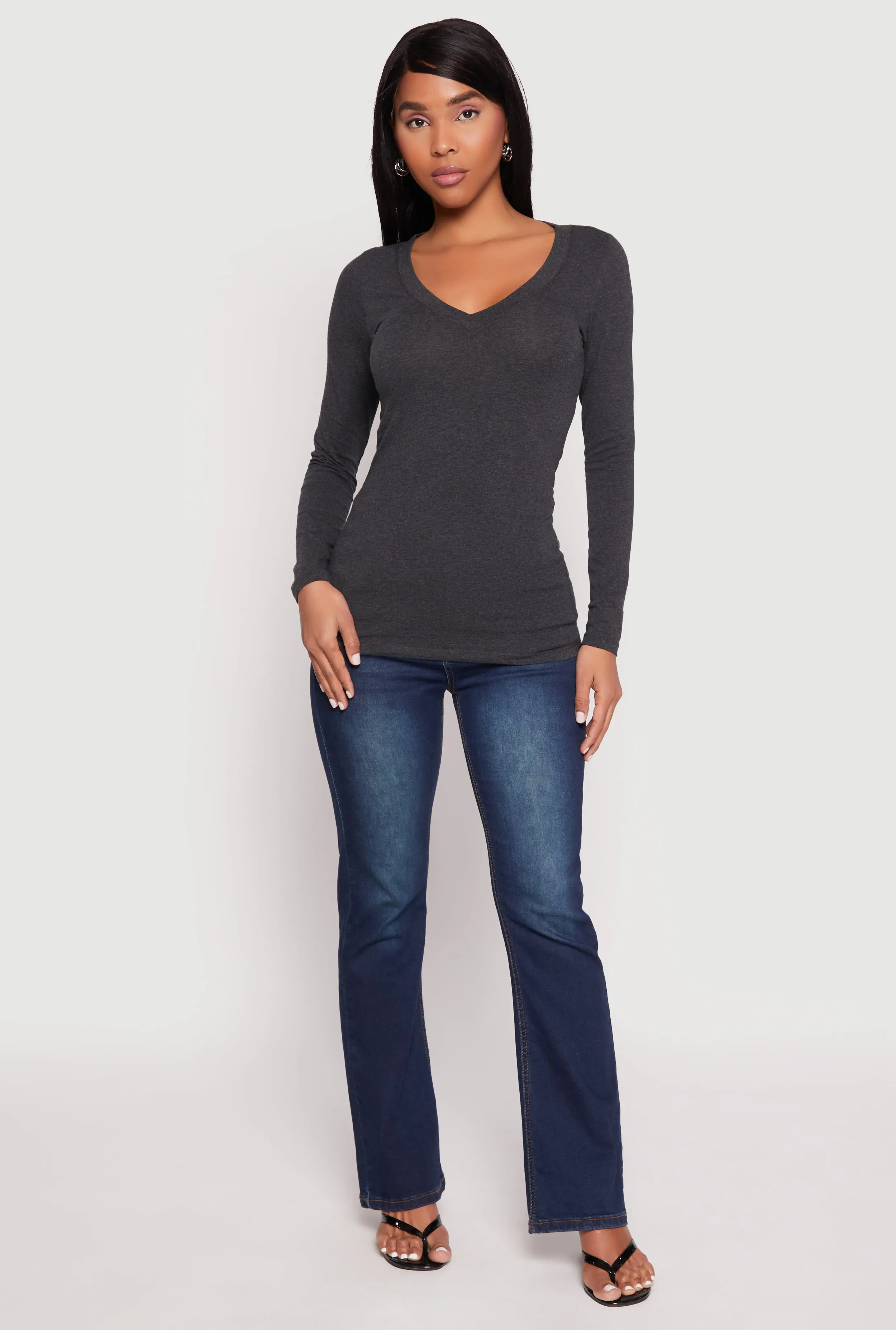 Basic Long Sleeve V Neck Tee sold by Rainbow product image thumbnail 3