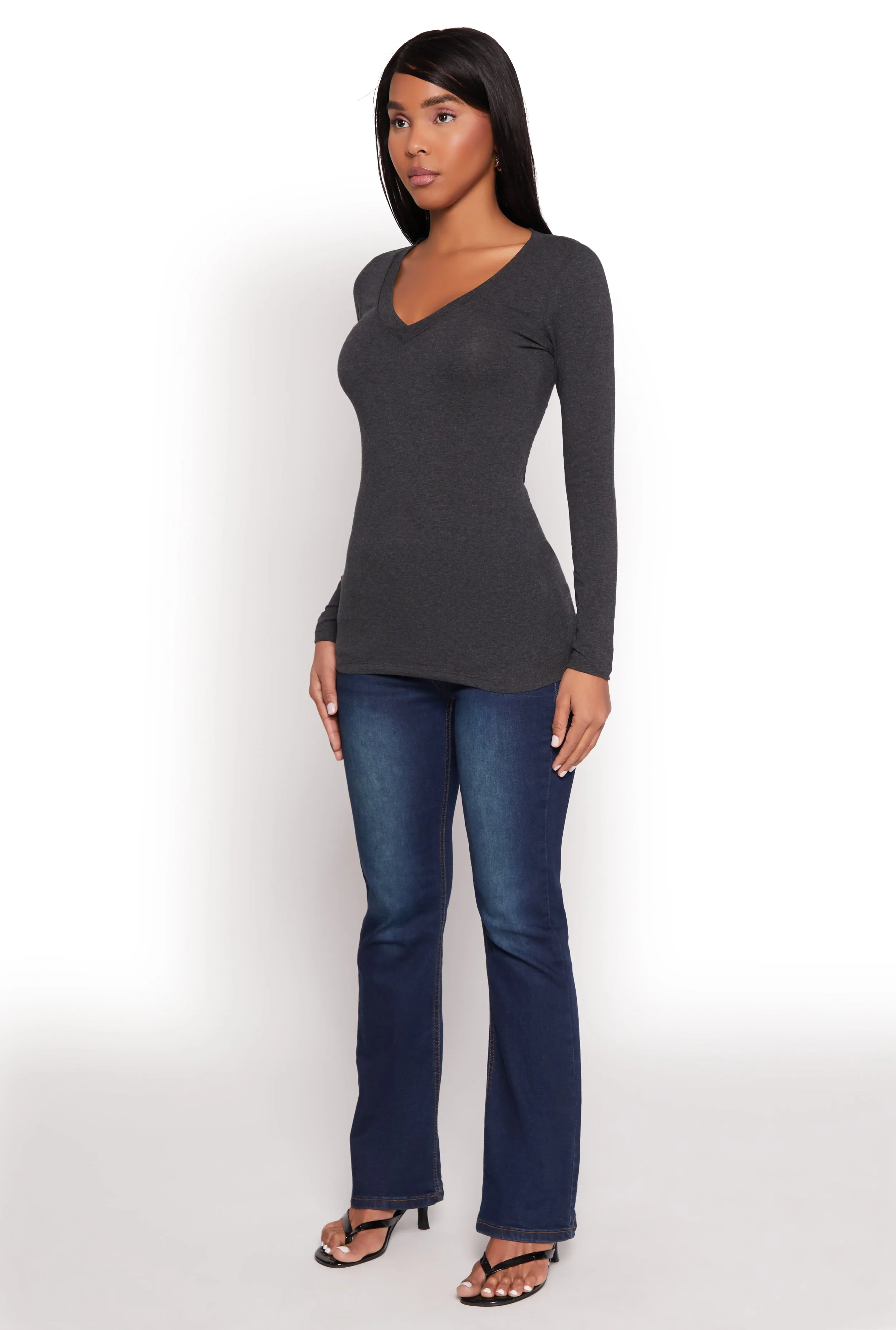 Basic Long Sleeve V Neck Tee sold by Rainbow product image thumbnail 5