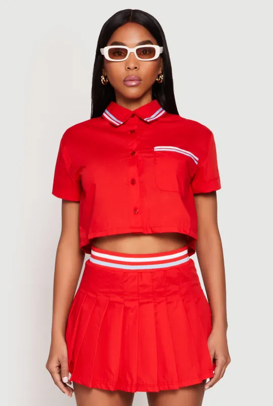 Poplin Varsity Stripe Cropped Shirt sold by Rainbow
