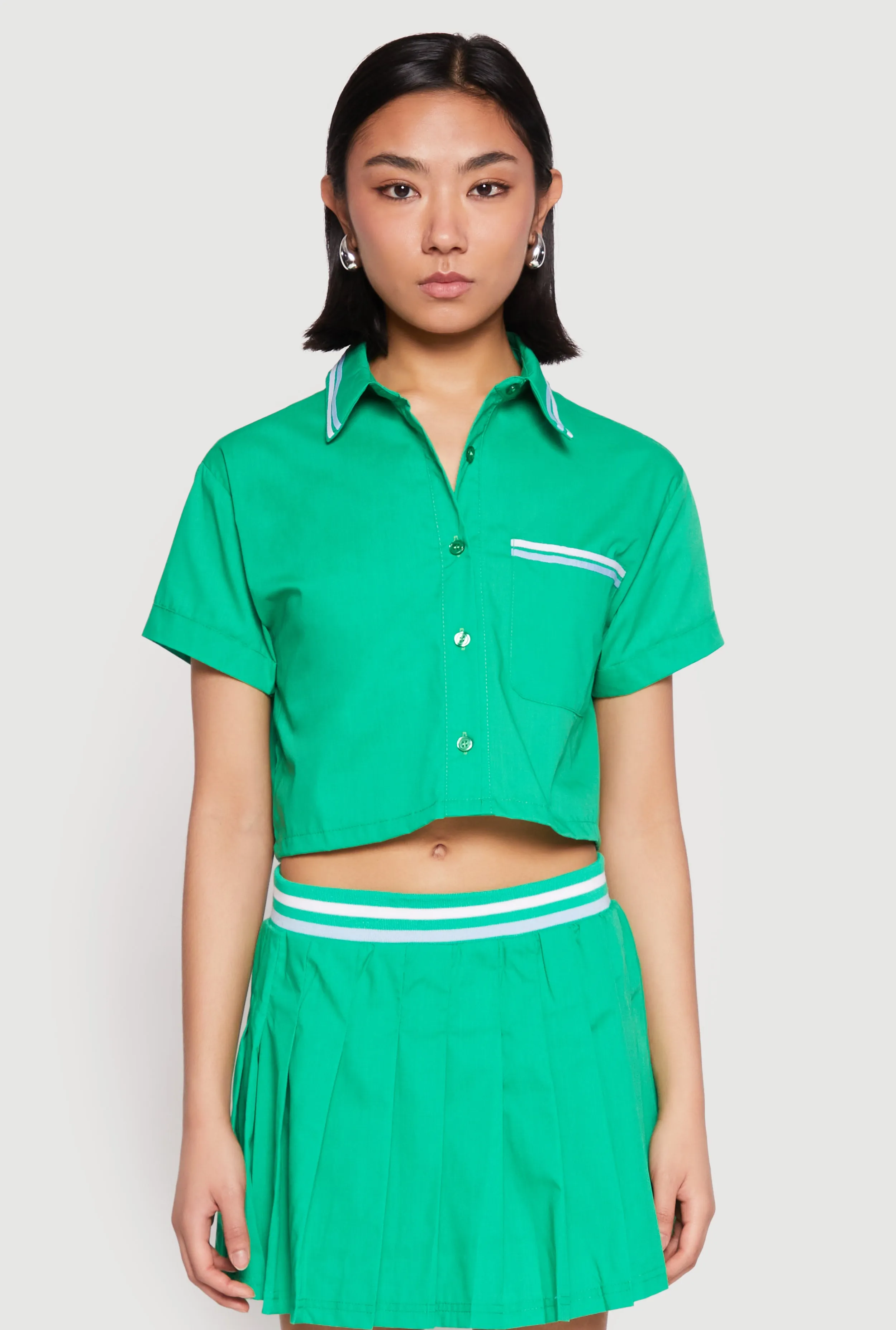 Poplin Varsity Stripe Cropped Shirt sold by Rainbow