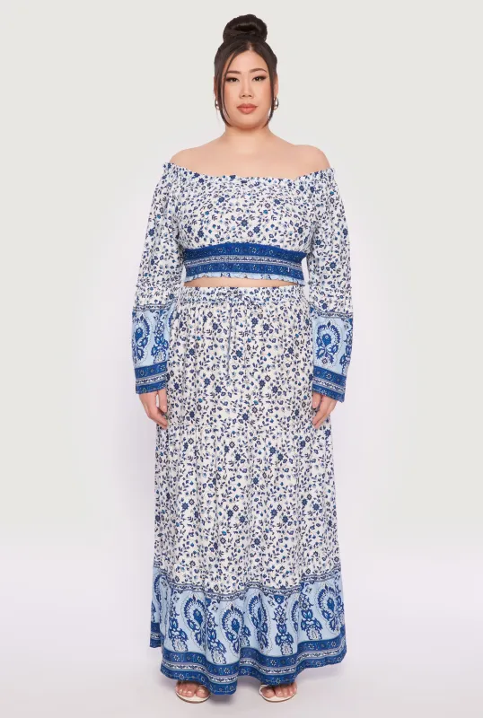 Plus Size Gauze Knit Floral Print Maxi Skirt sold by Rainbow