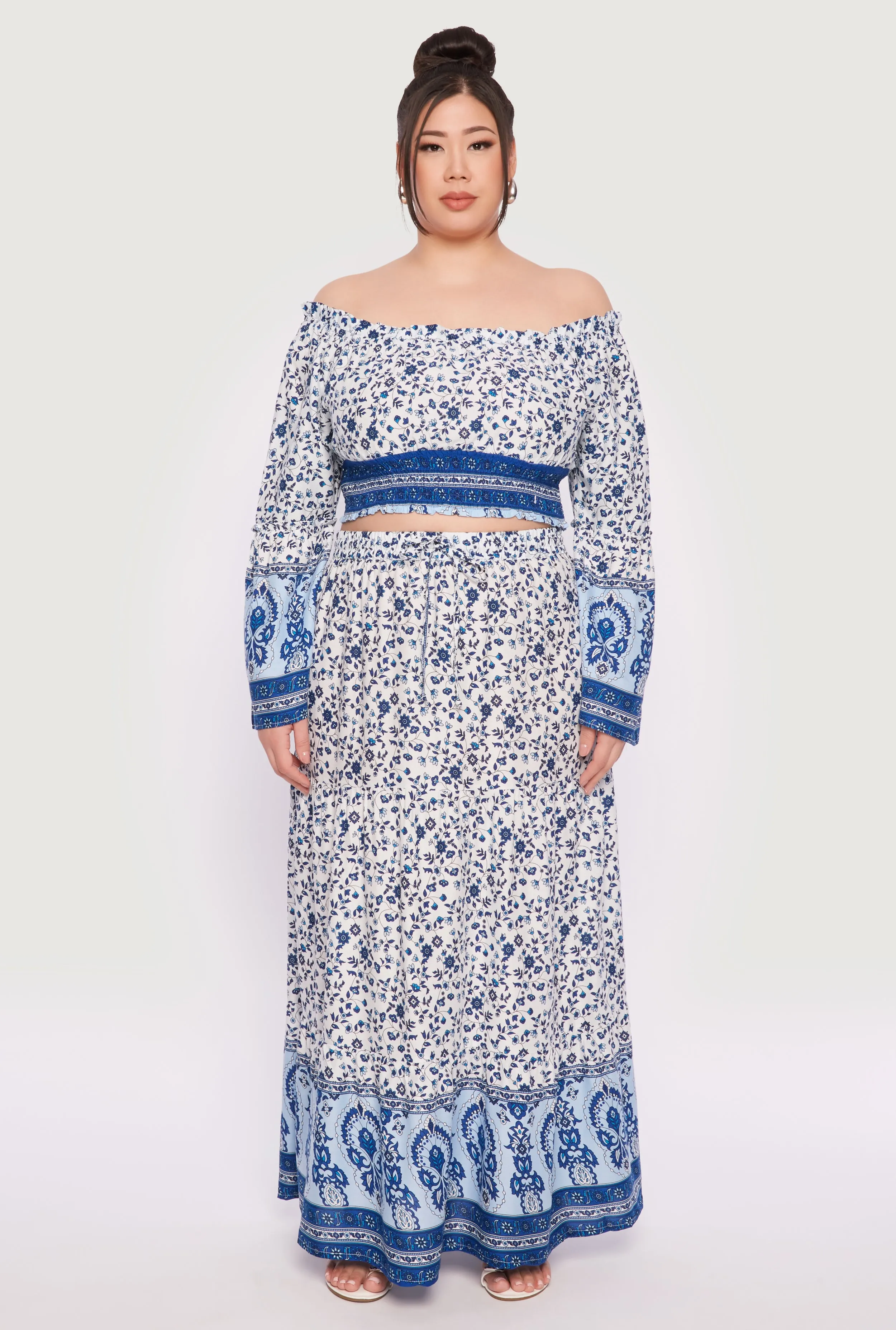 Plus Size Gauze Knit Floral Print Maxi Skirt sold by Rainbow