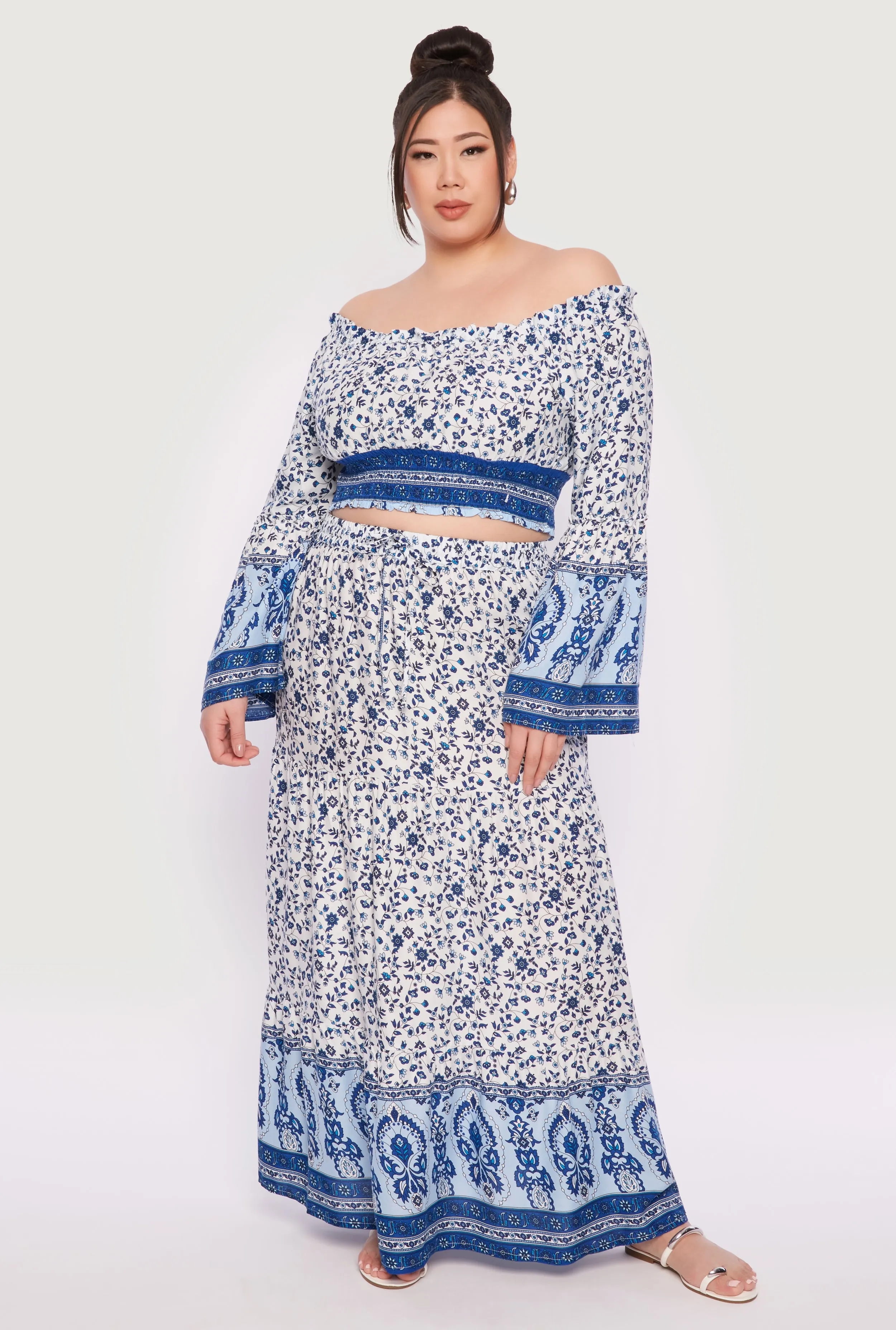 Plus Size Gauze Knit Floral Print Maxi Skirt sold by Rainbow product image thumbnail 2