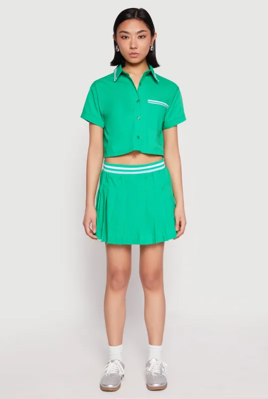 Poplin Varsity Stripe Pleated Skirt sold by Rainbow