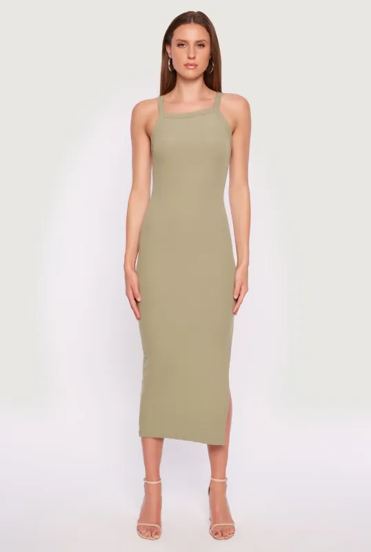 Iris Ribbed Knit Side Slit Dress sold by Rainbow
