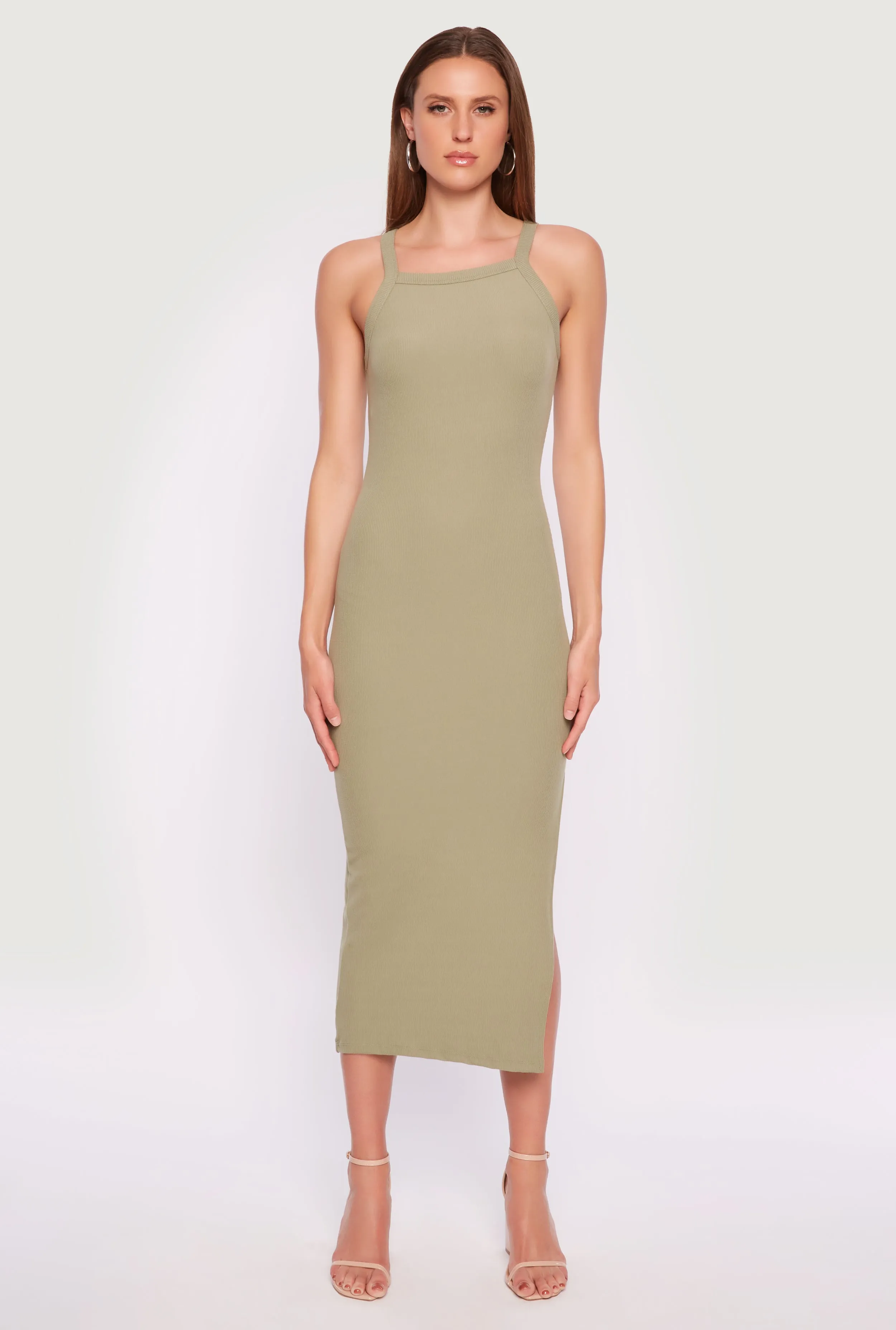 Iris Ribbed Knit Side Slit Dress sold by Rainbow