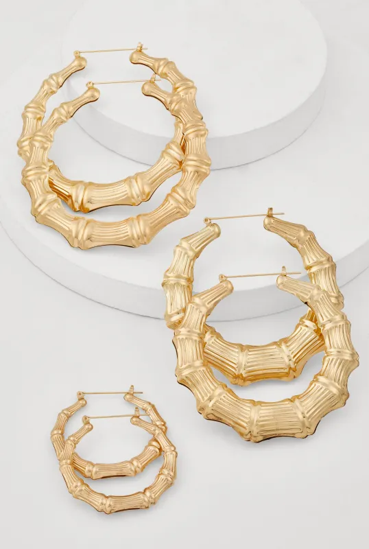 Bamboo Metallic Hoop Earring Trio sold by Rainbow