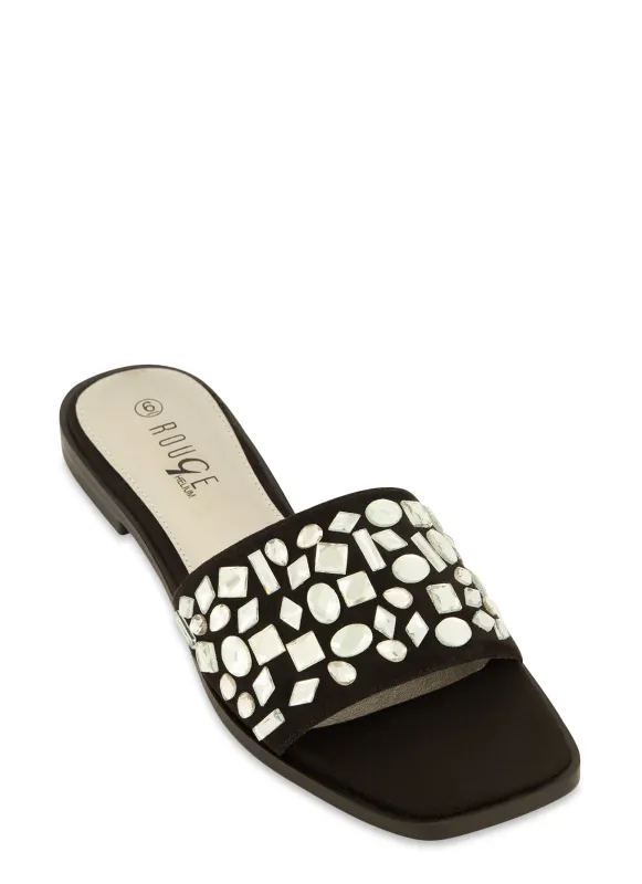 Gemstone Band Square Toe Slide Sandals sold by Rainbow