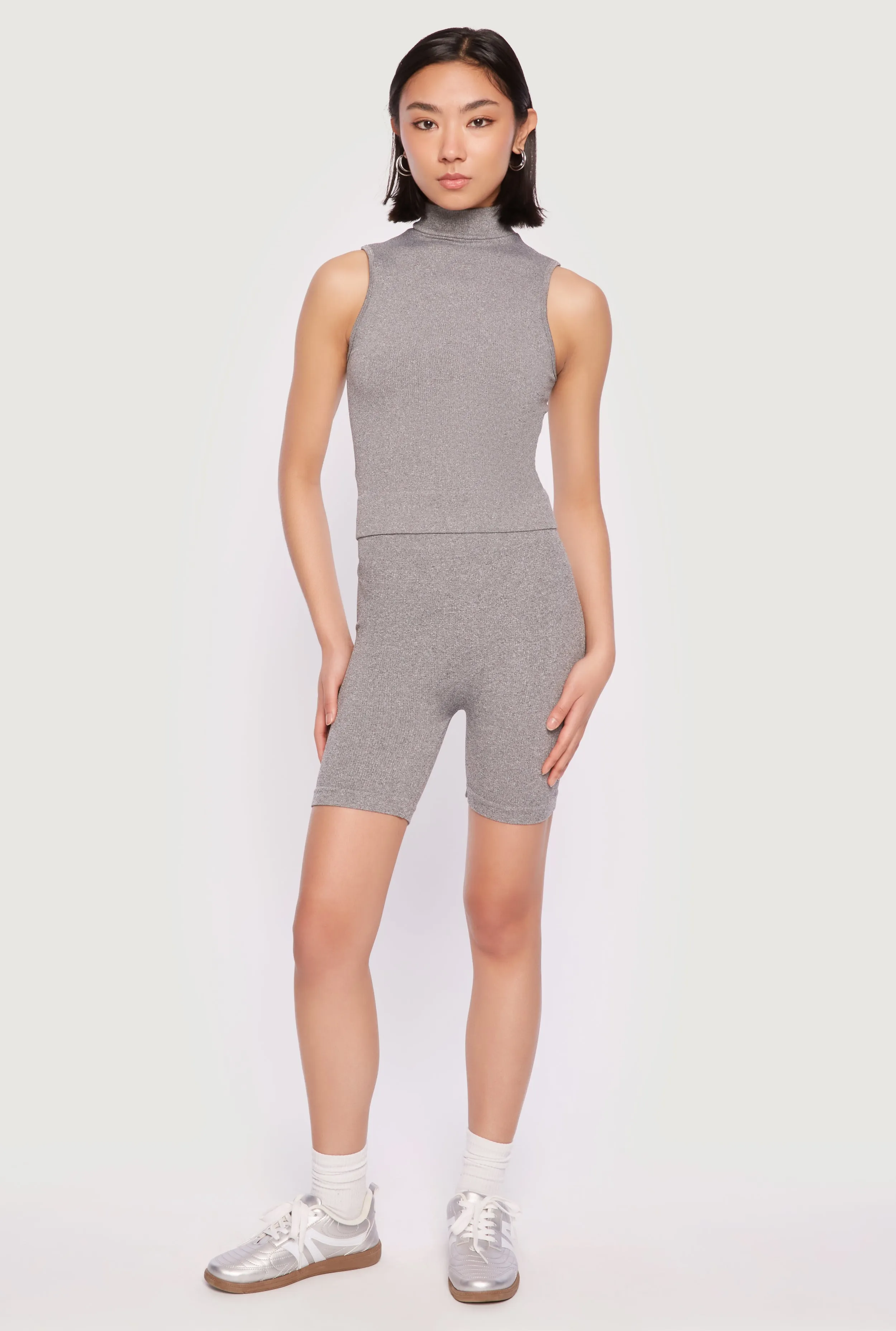 Seamless Rib Knit Mock Neck Tank Top and Biker Shorts sold by Rainbow product image thumbnail 2