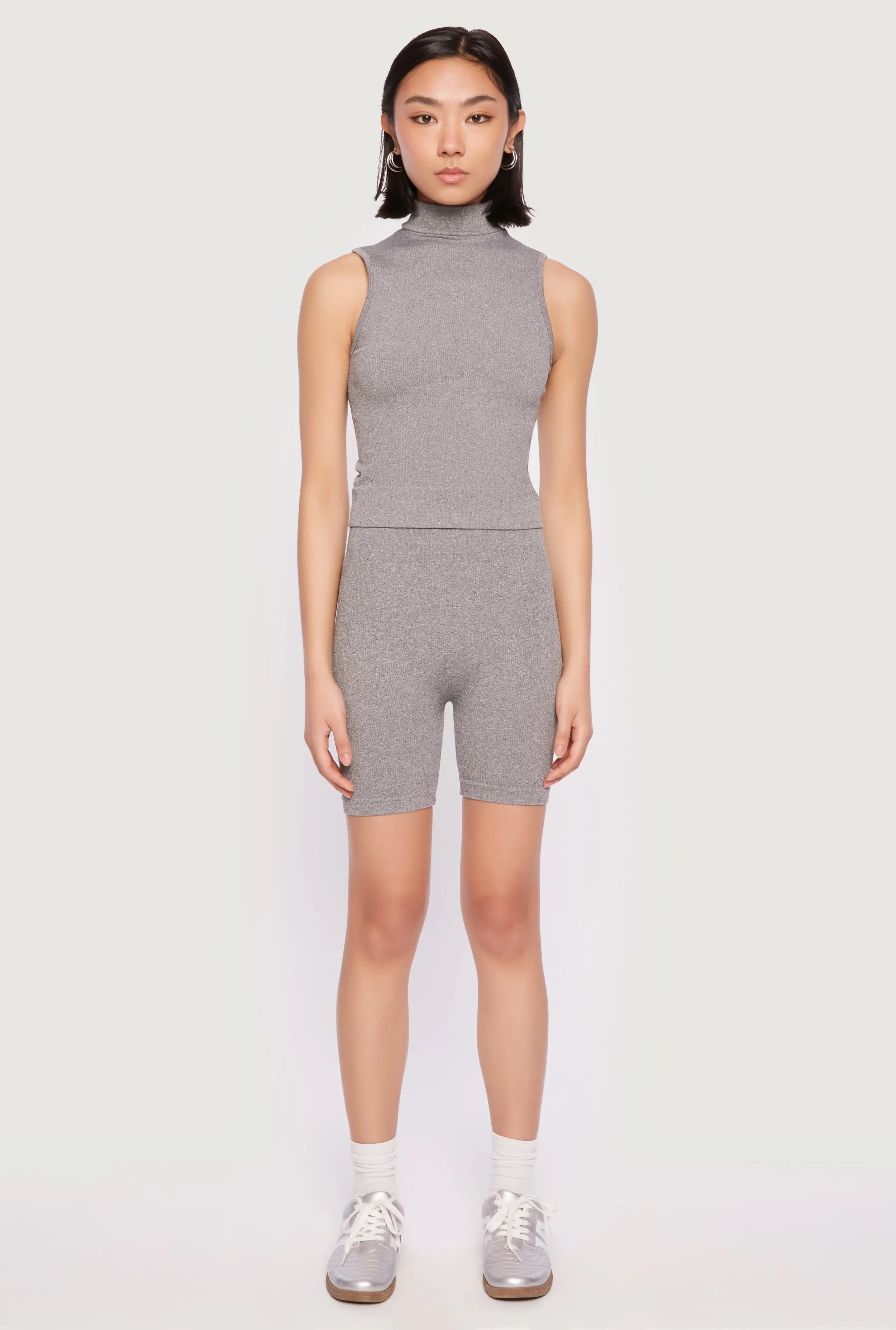 Seamless Rib Knit Mock Neck Tank Top and Biker Shorts sold by Rainbow