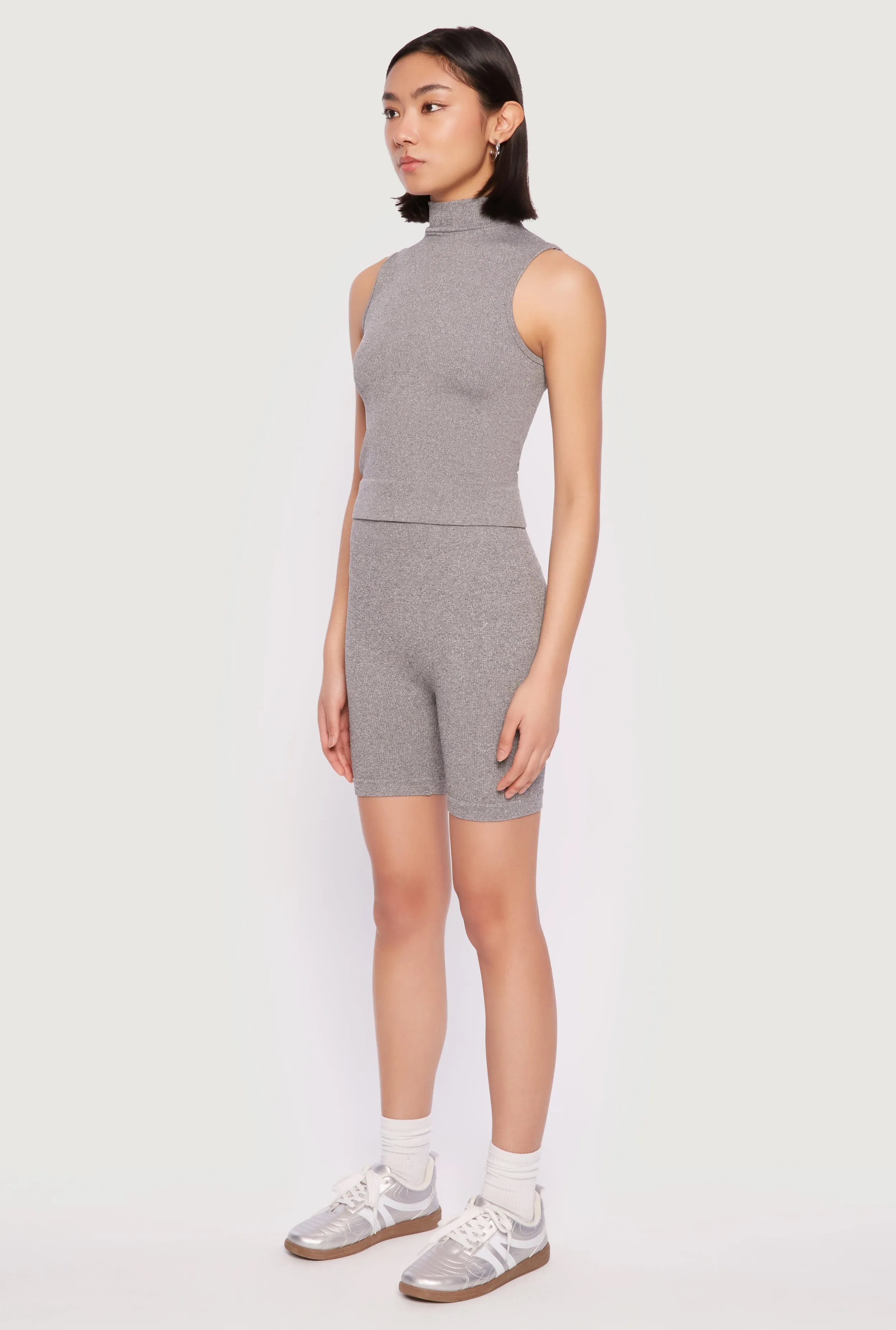 Seamless Rib Knit Mock Neck Tank Top and Biker Shorts sold by Rainbow product image thumbnail 3