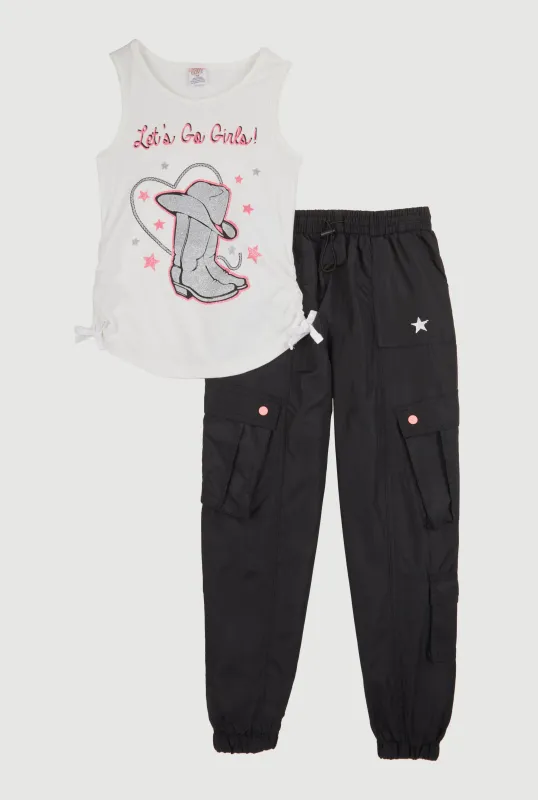 Girls Lets Go Girls Graphic Tank Top and Cargo Joggers sold by Rainbow