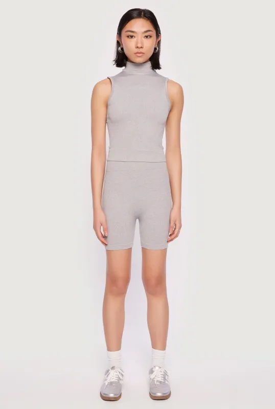 Seamless Rib Knit Mock Neck Tank Top and Biker Shorts sold by Rainbow
