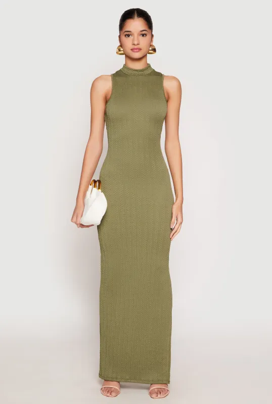 Textured Knit Turtleneck Maxi Dress sold by Rainbow