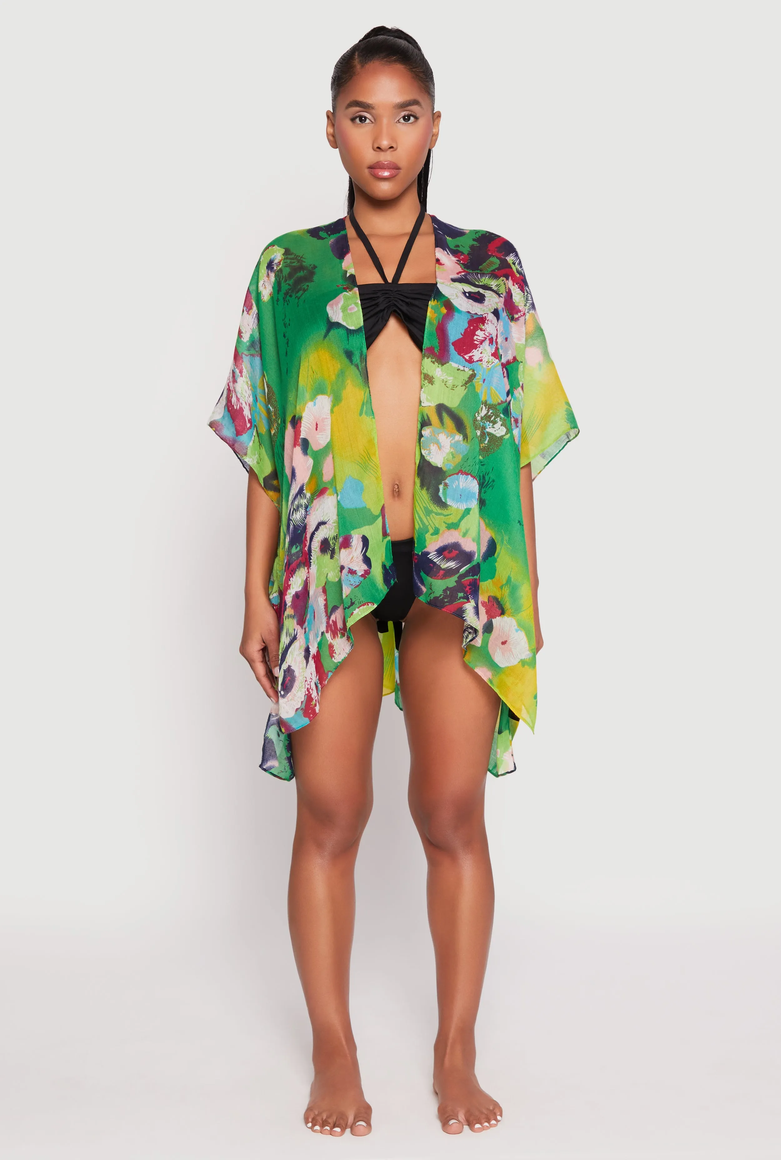 Abstract Floral Print Cover Up Kimono sold by Rainbow