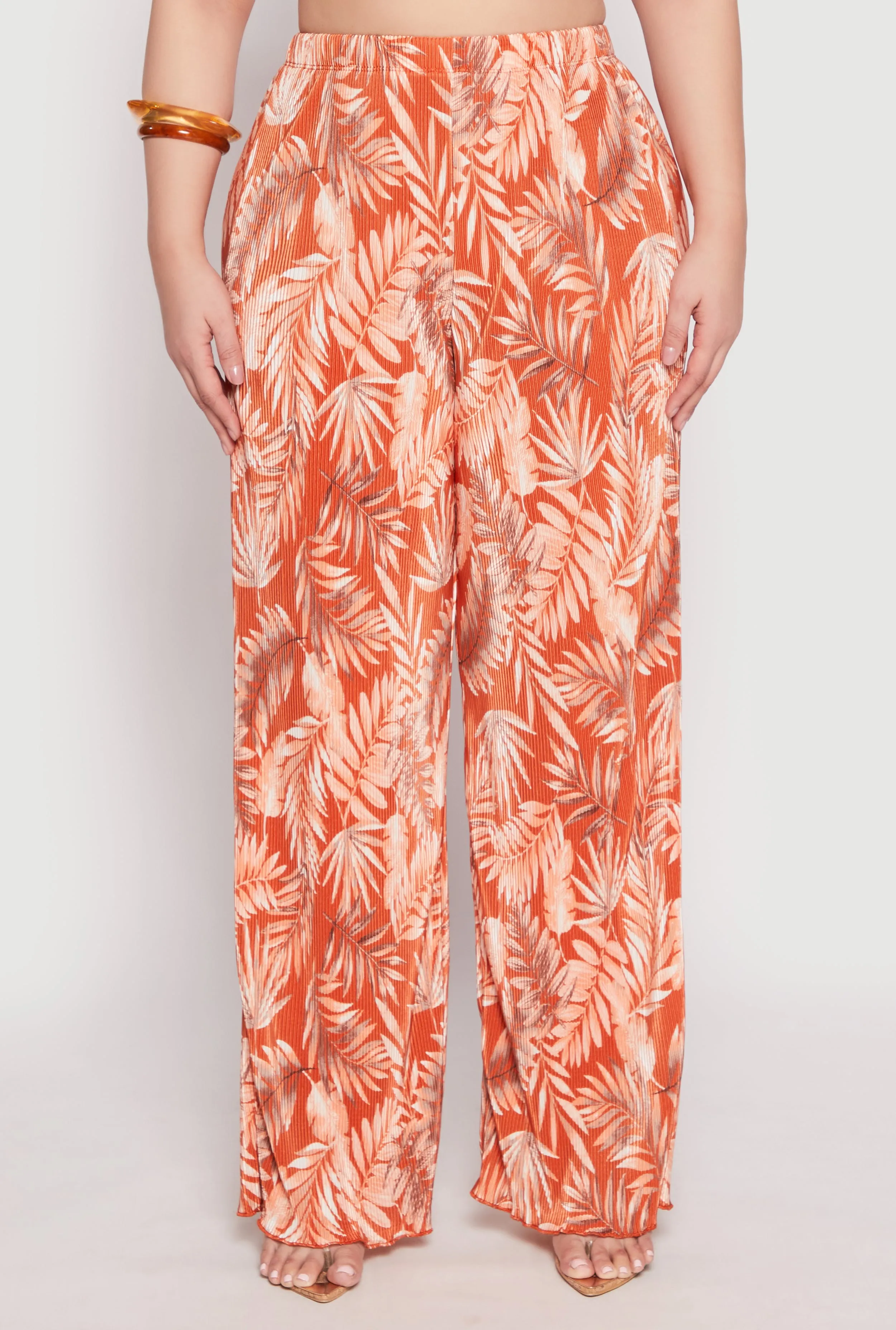Plus Size Almost Famous Plisse Leaf Print Pants sold by Rainbow product image thumbnail 3