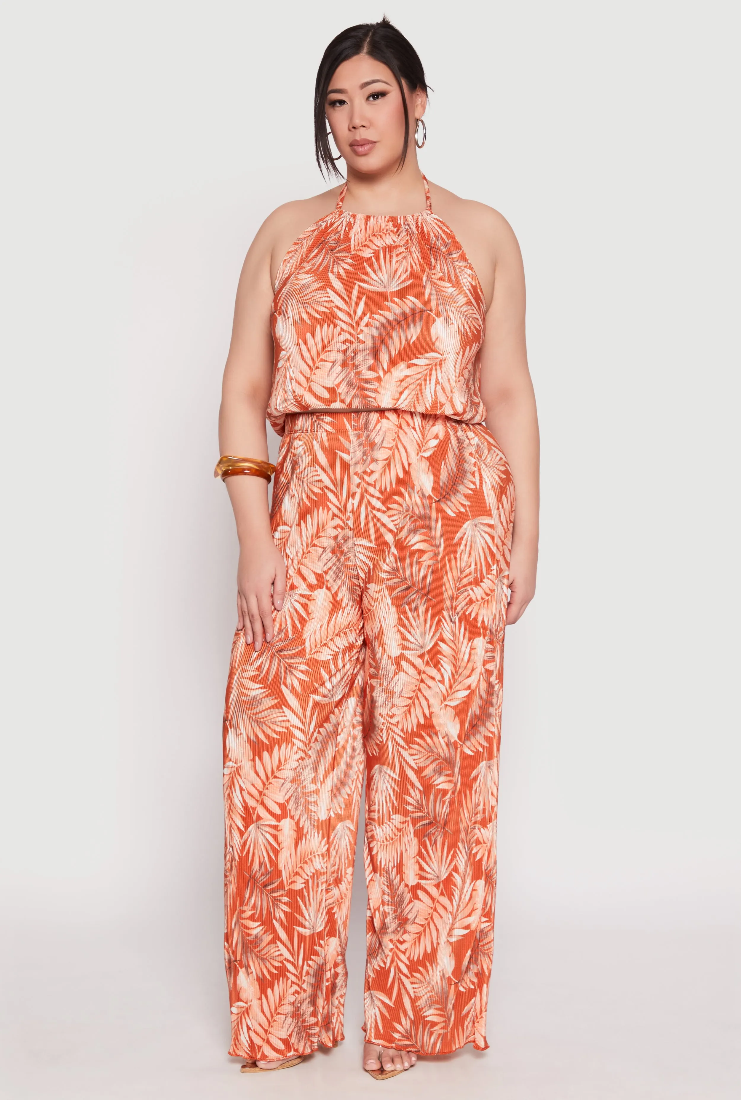 Plus Size Almost Famous Plisse Leaf Print Pants sold by Rainbow product image thumbnail 2