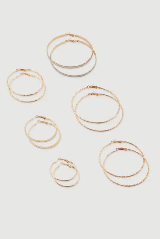 Assorted Textured Hoop Earrings Set of 6 sold by Rainbow