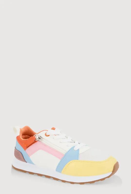 Girls Side Zip Detail Lace Up Sneakers sold by Rainbow