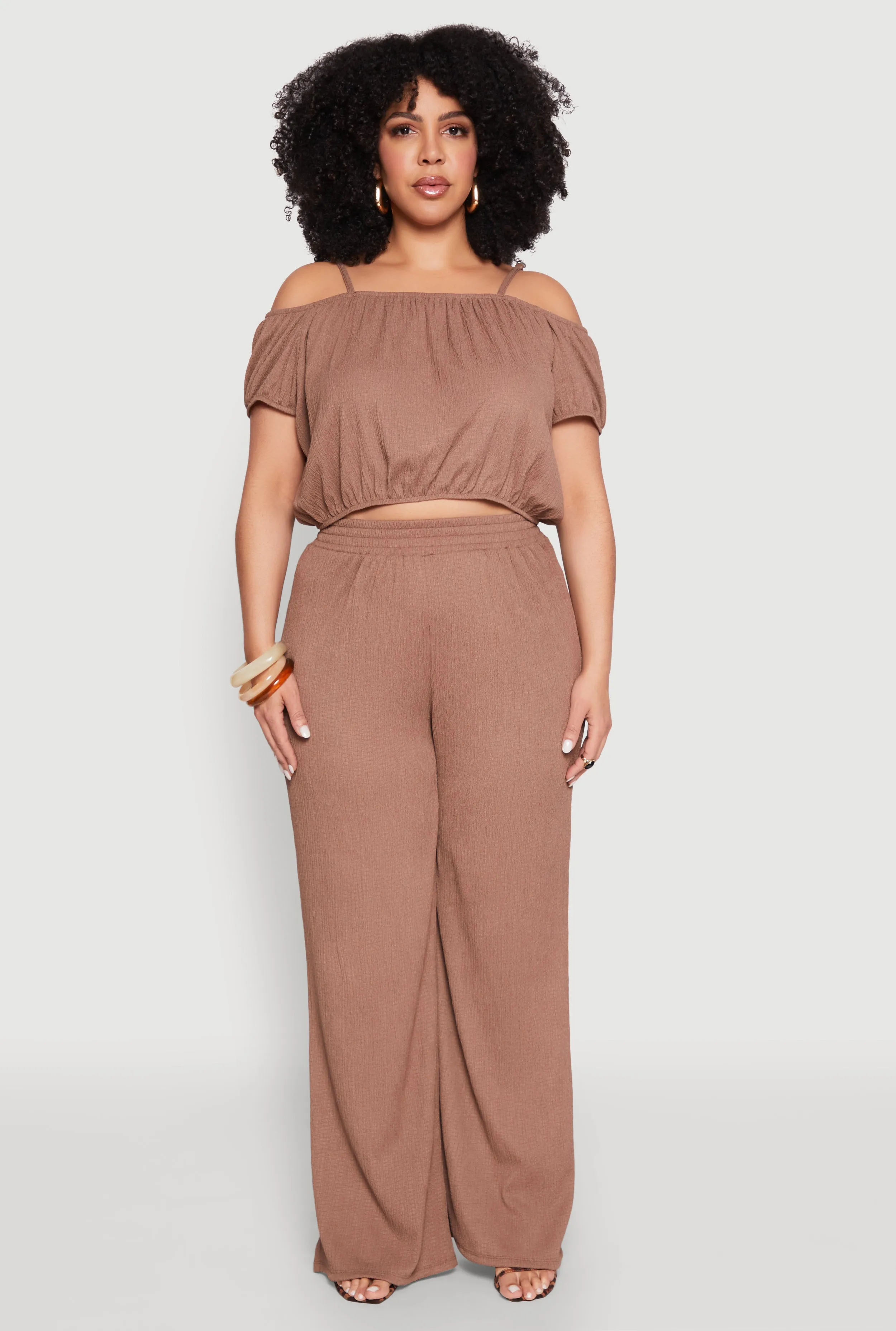Plus Size Almost Famous Textured Knit Wide Leg Pants sold by Rainbow