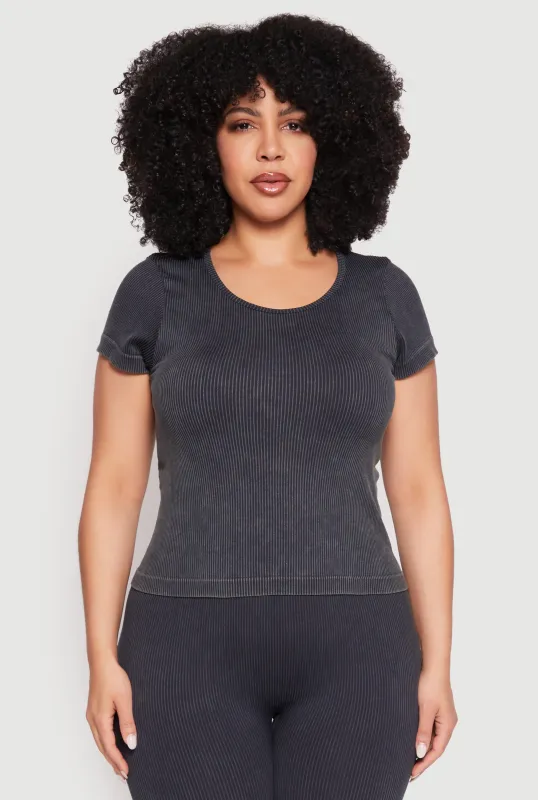 Plus Size Compression Rib Seamless Mineral Wash Top sold by Rainbow