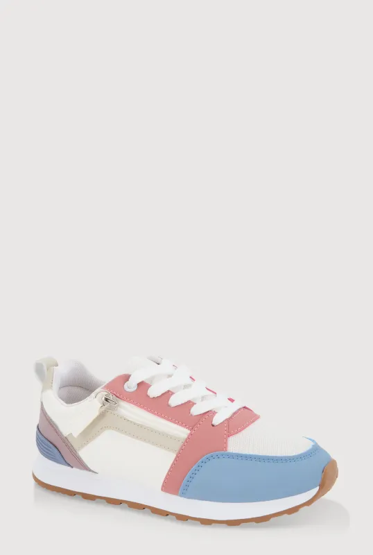 Girls Side Zip Detail Lace Up Sneakers sold by Rainbow