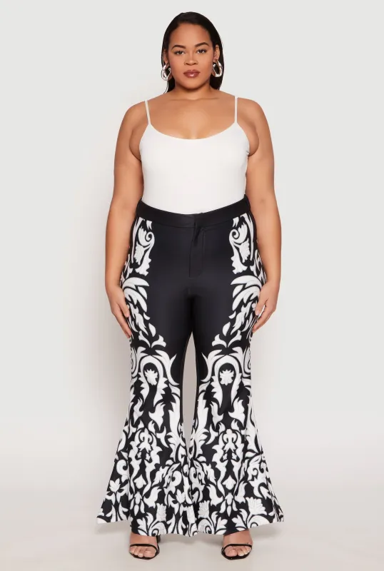 Plus Size Contrast Print Flared Pants sold by Rainbow