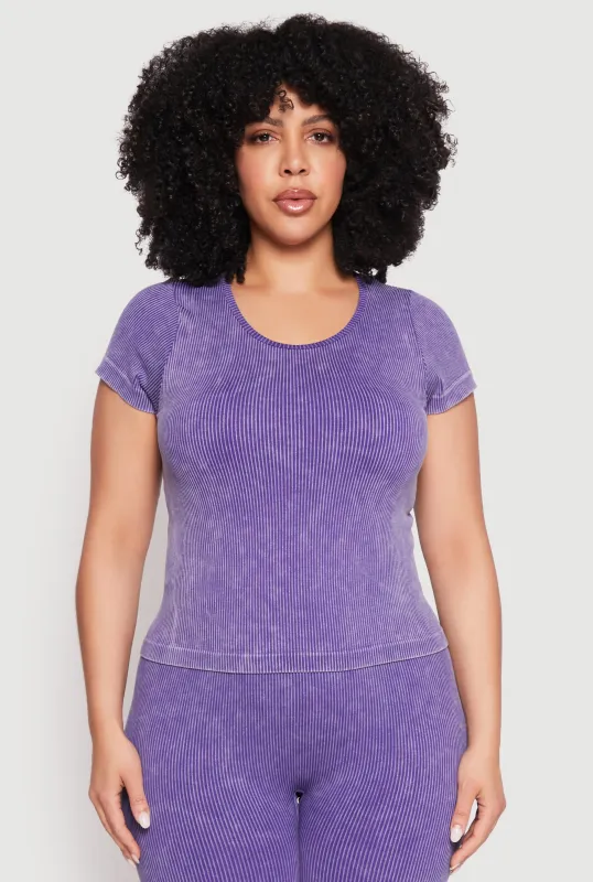 Plus Size Compression Rib Seamless Mineral Wash Top sold by Rainbow