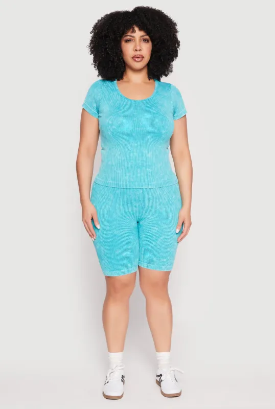 Plus Size Seamless Mineral Wash Biker Shorts sold by Rainbow