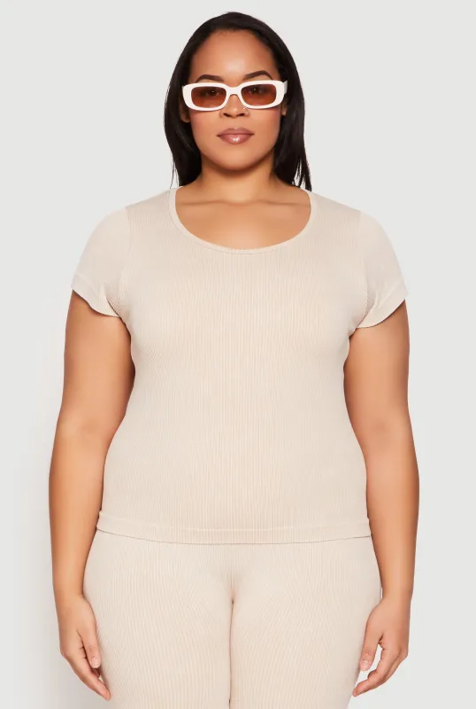 Plus Size Compression Rib Seamless Mineral Wash Top sold by Rainbow