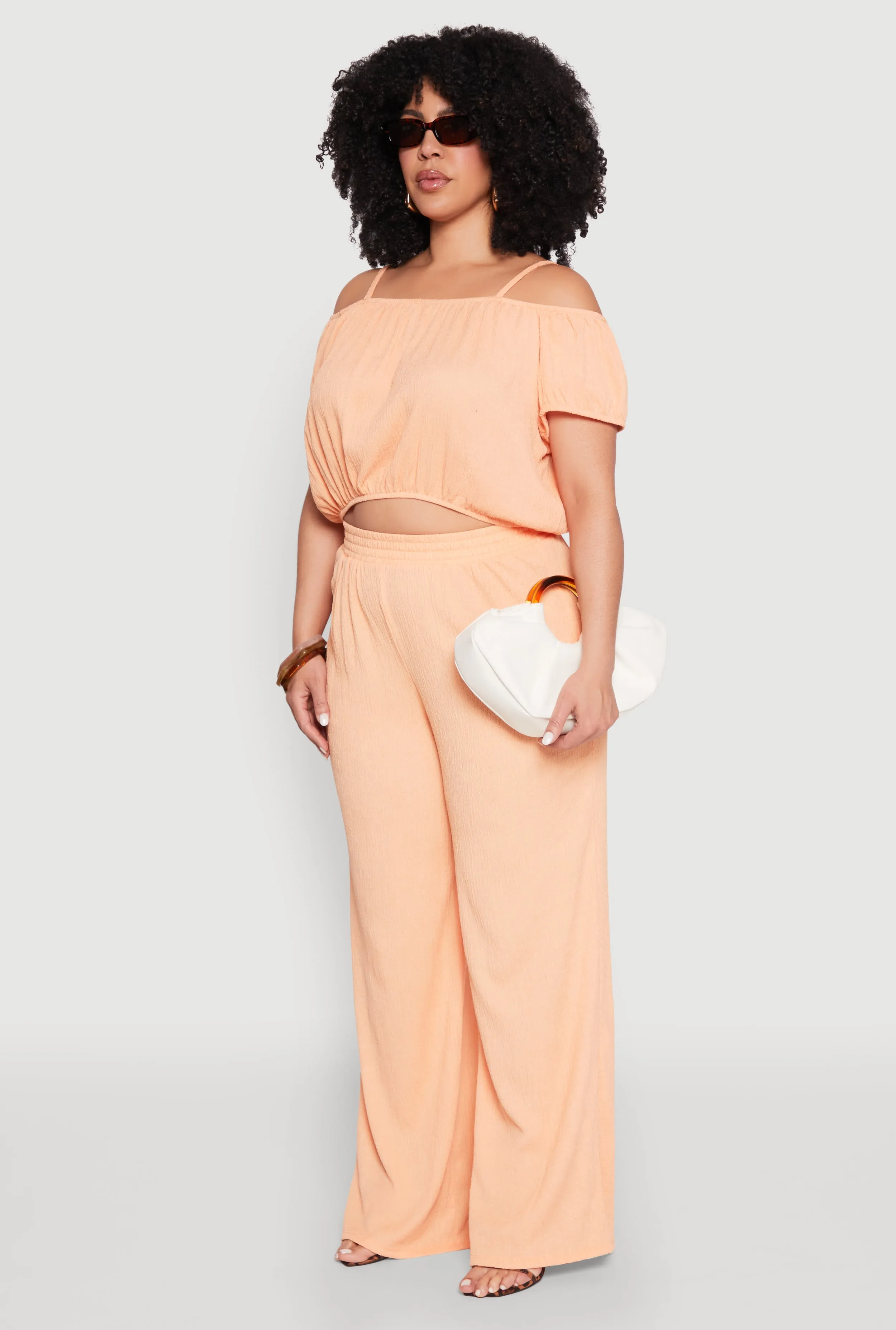 Plus Size Almost Famous Textured Knit Cold Shoulder Crop Top sold by Rainbow product image thumbnail 5