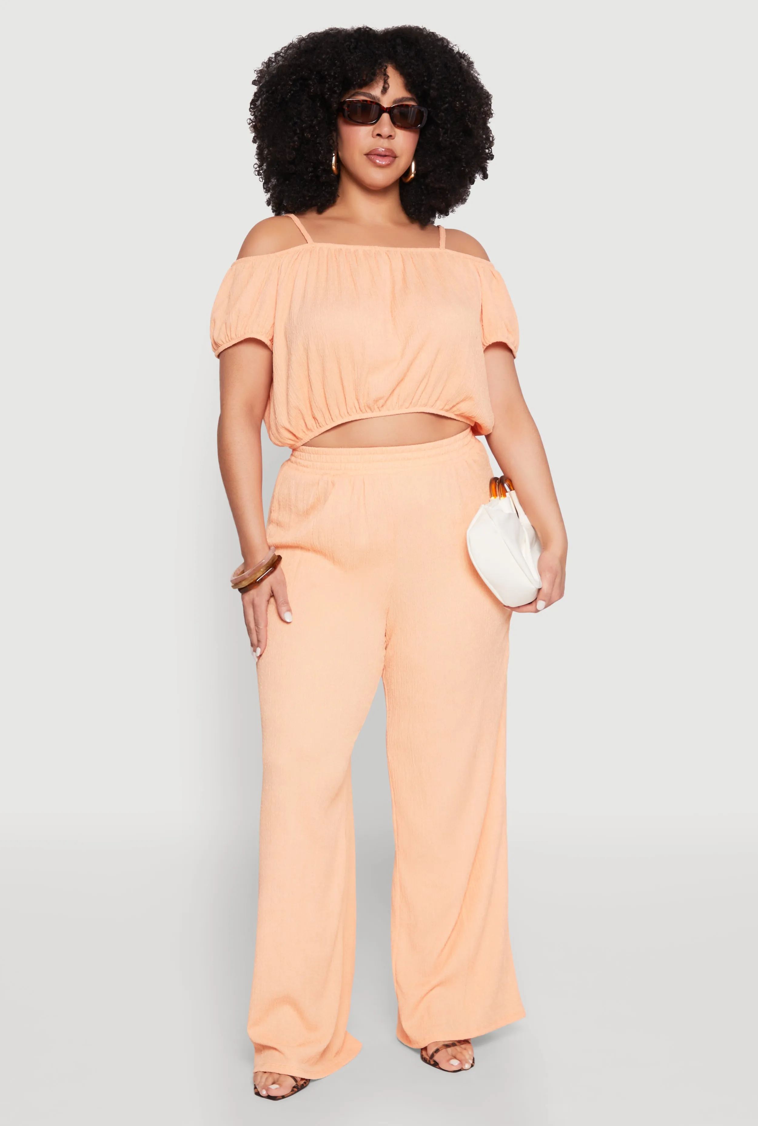 Plus Size Almost Famous Textured Knit Cold Shoulder Crop Top sold by Rainbow product image thumbnail 2