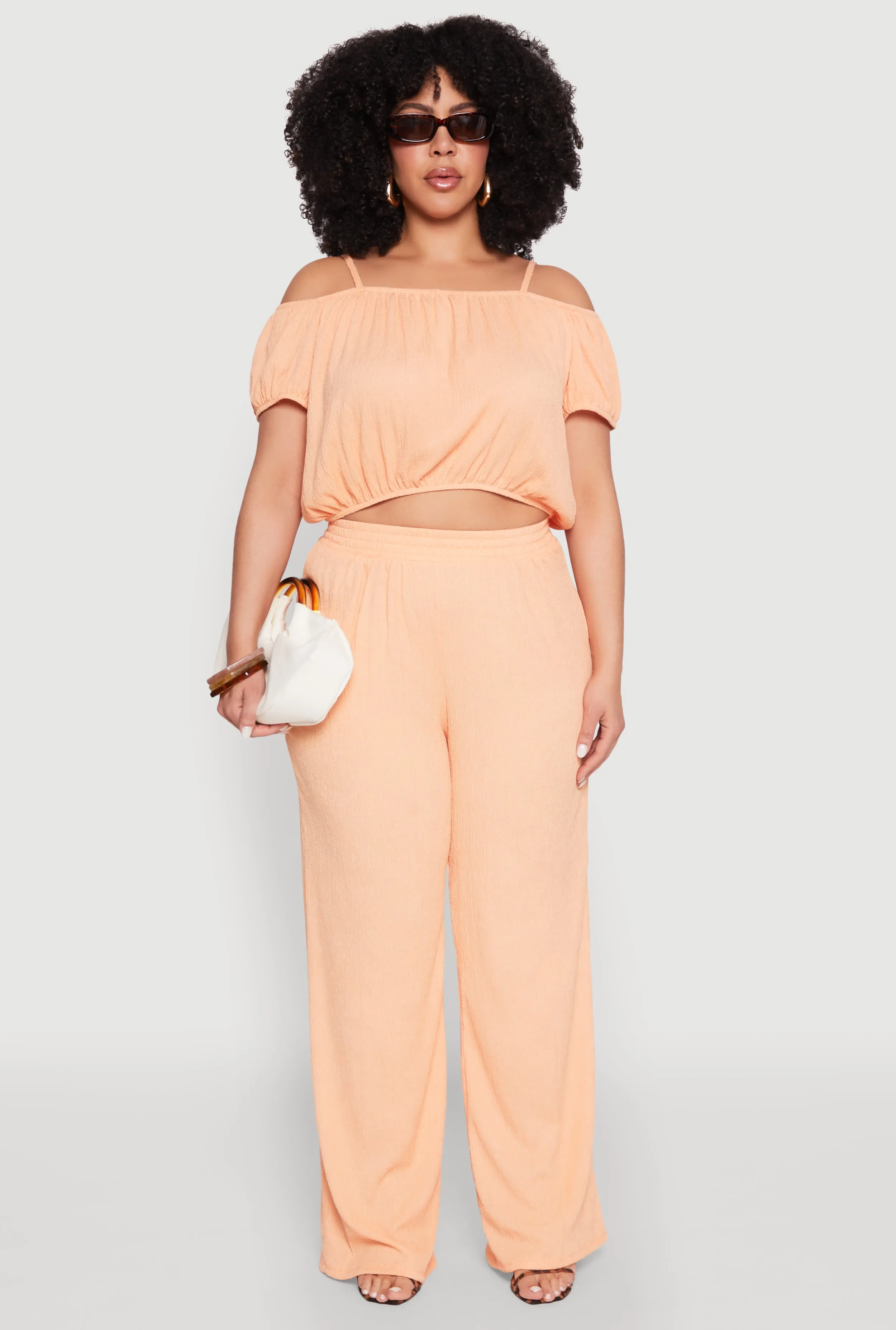 Plus Size Almost Famous Textured Knit Wide Leg Pants sold by Rainbow