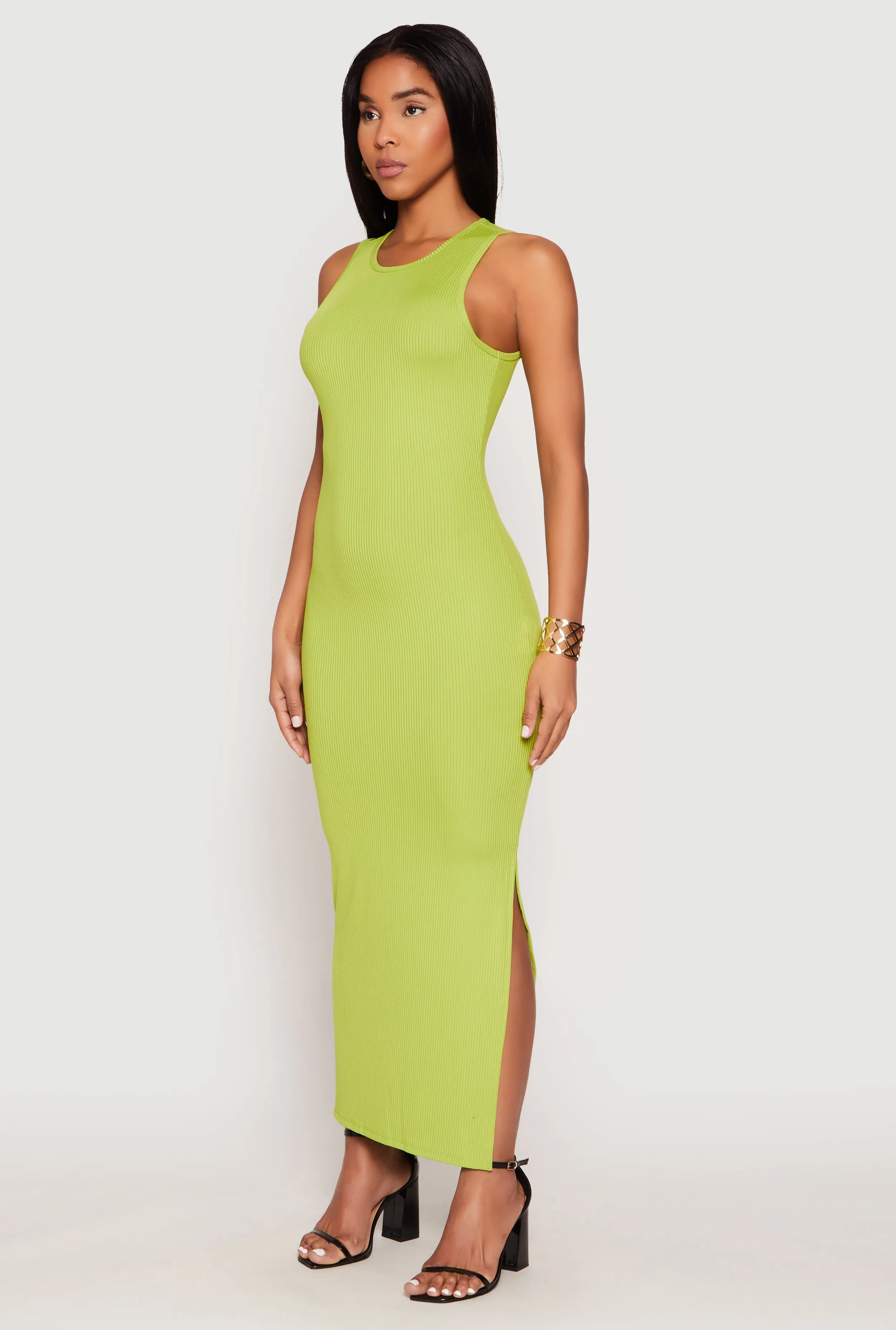 Ribbed Knit Side Slit Tank Maxi Dress sold by Rainbow product image thumbnail 3