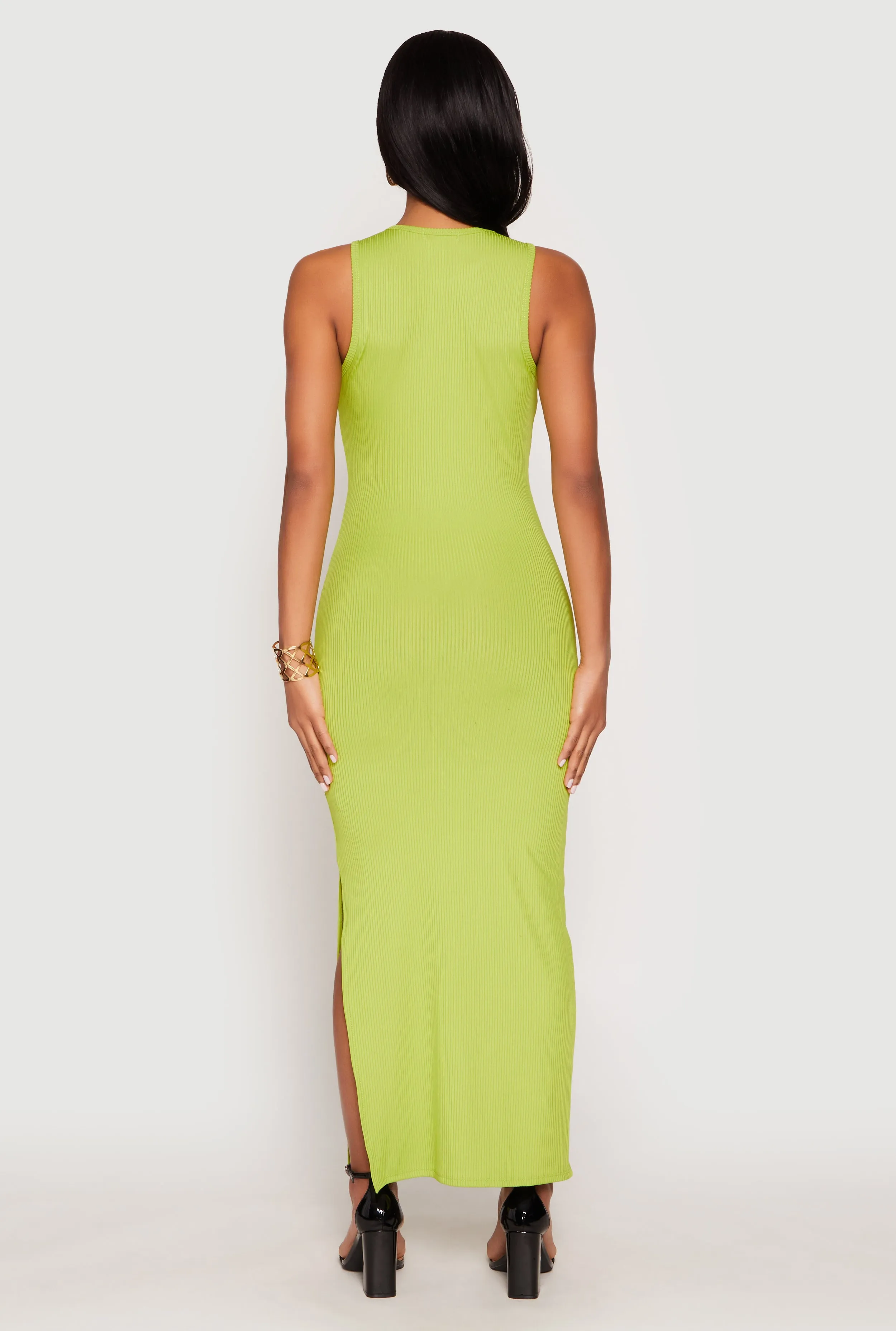 Ribbed Knit Side Slit Tank Maxi Dress sold by Rainbow product image thumbnail 5