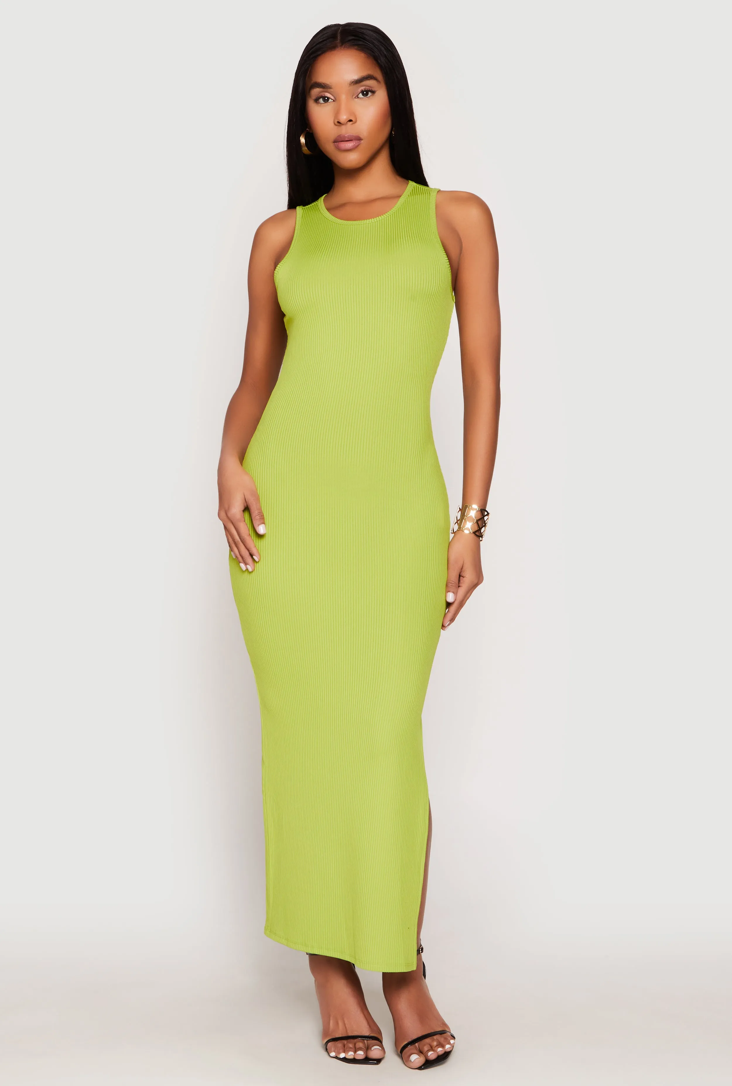 Ribbed Knit Side Slit Tank Maxi Dress sold by Rainbow product image thumbnail 2
