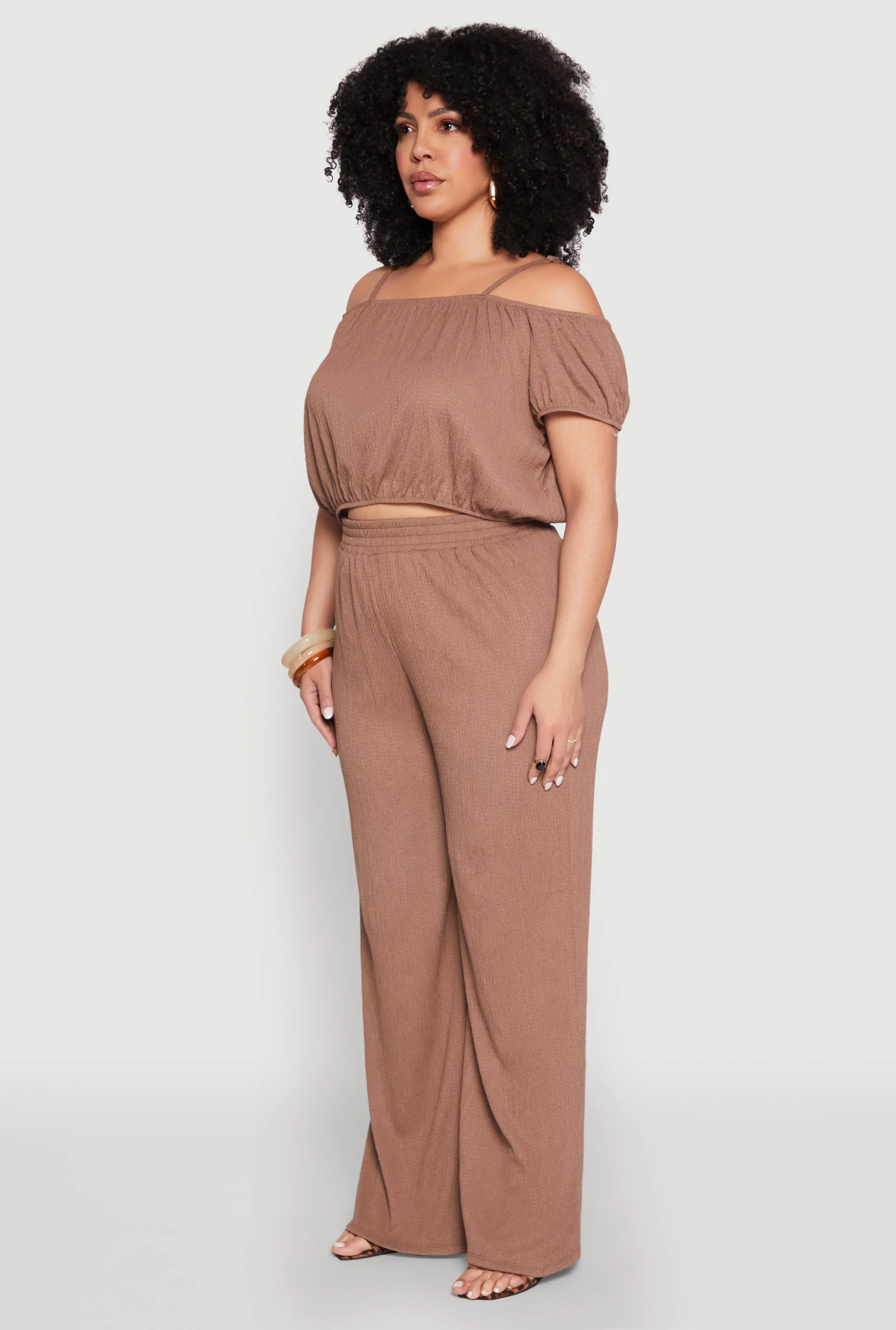 Plus Size Almost Famous Textured Knit Cold Shoulder Crop Top sold by Rainbow product image thumbnail 5