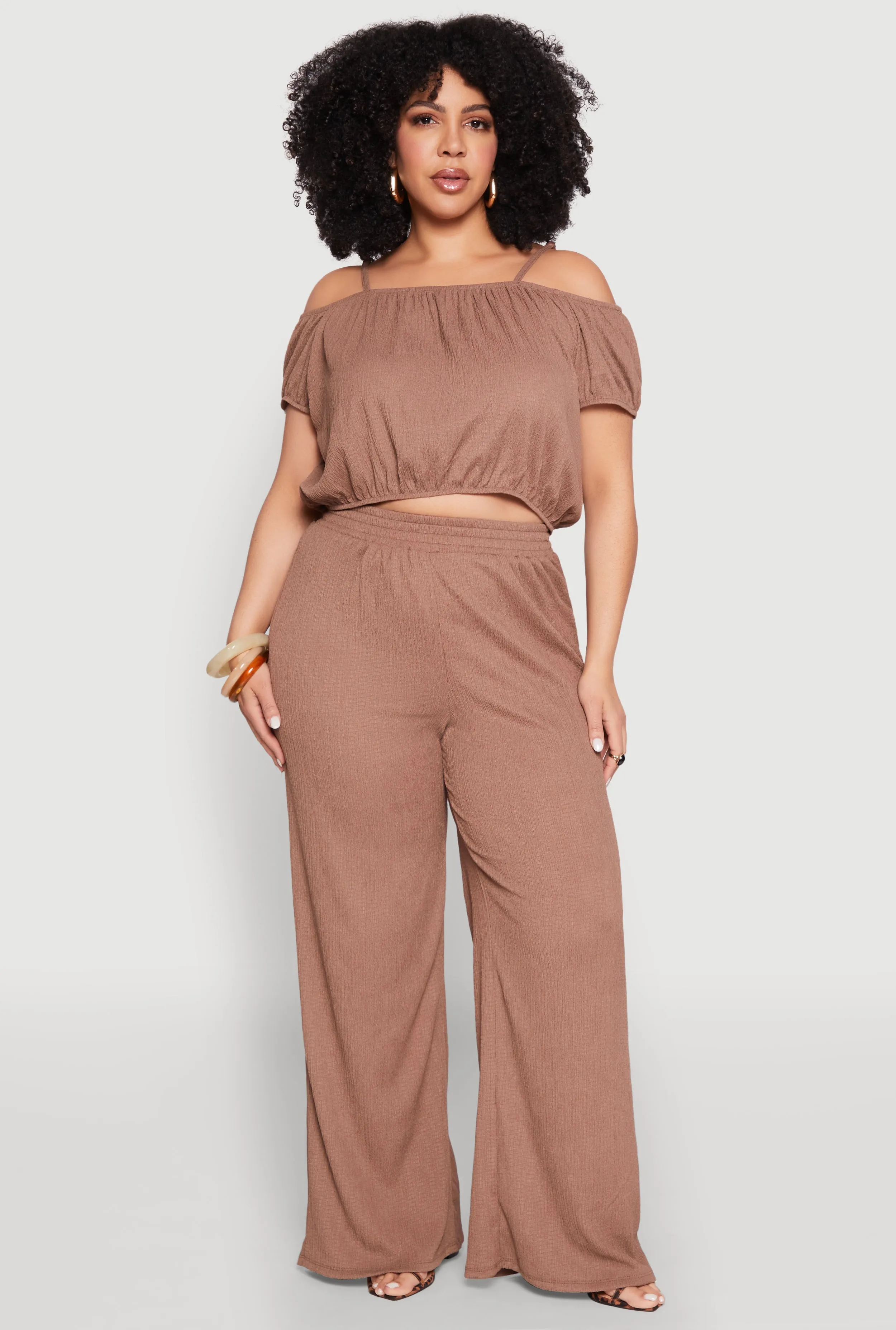 Plus Size Almost Famous Textured Knit Cold Shoulder Crop Top sold by Rainbow product image thumbnail 3