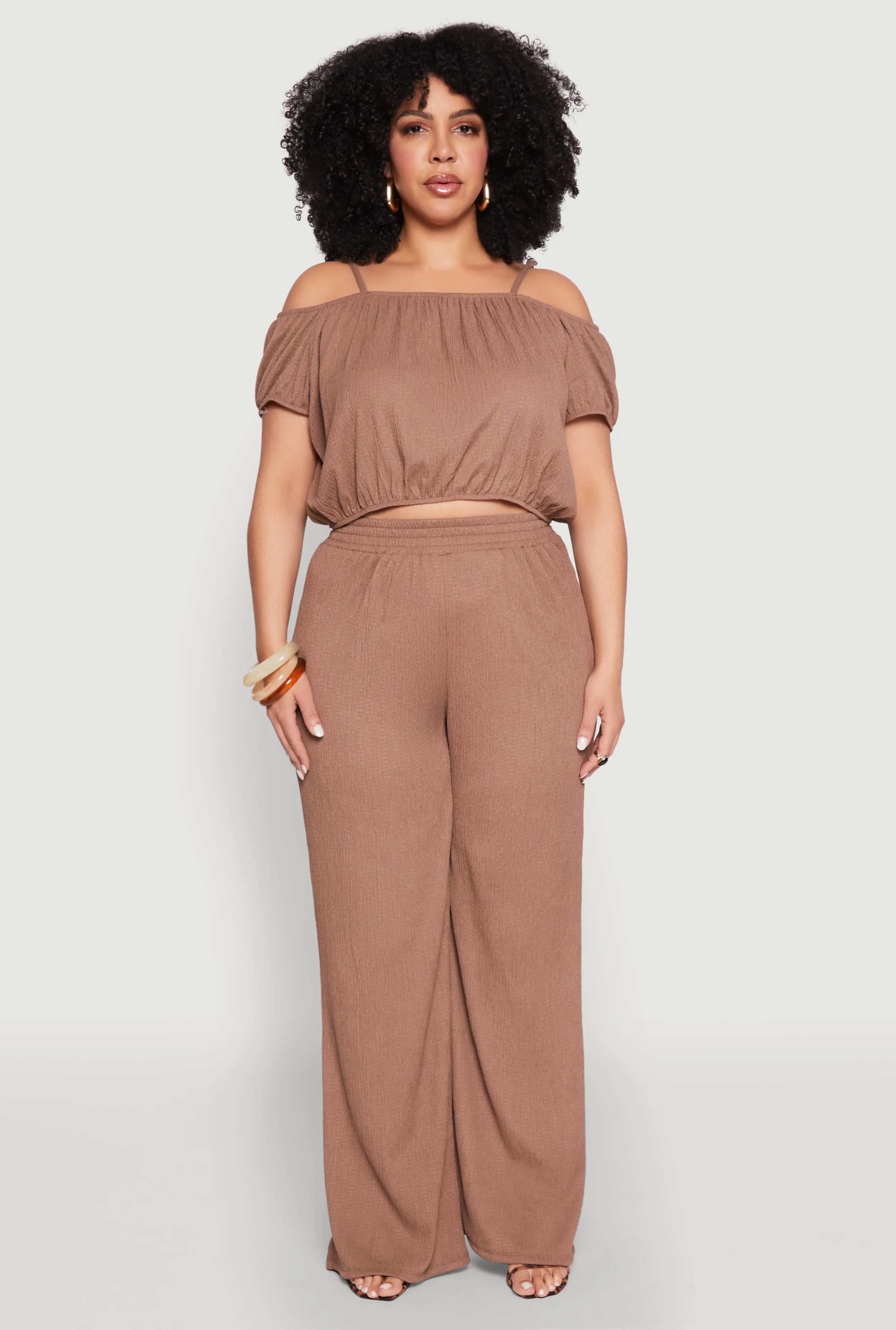 Plus Size Almost Famous Textured Knit Cold Shoulder Crop Top sold by Rainbow product image thumbnail 2