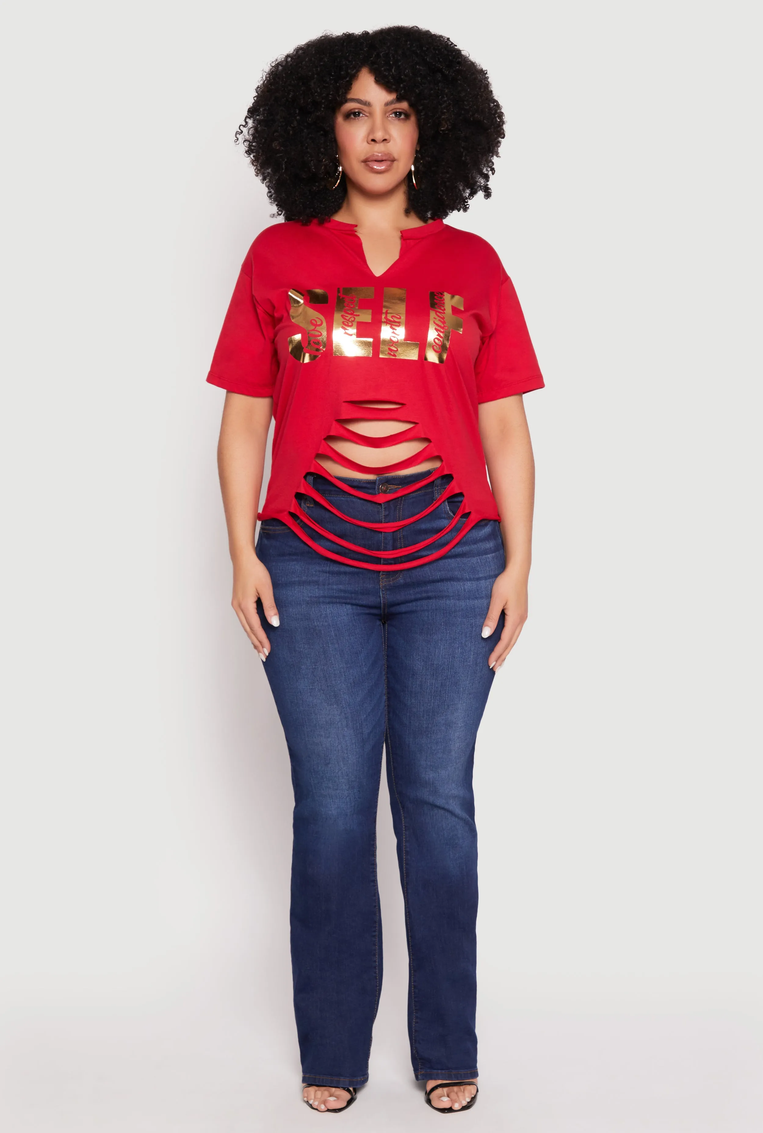 Plus Size Foil Screen Self Graphic Tee sold by Rainbow