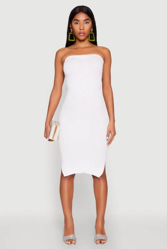 Ribbed Knit Faux Pearl Detail Tube Dress sold by Rainbow