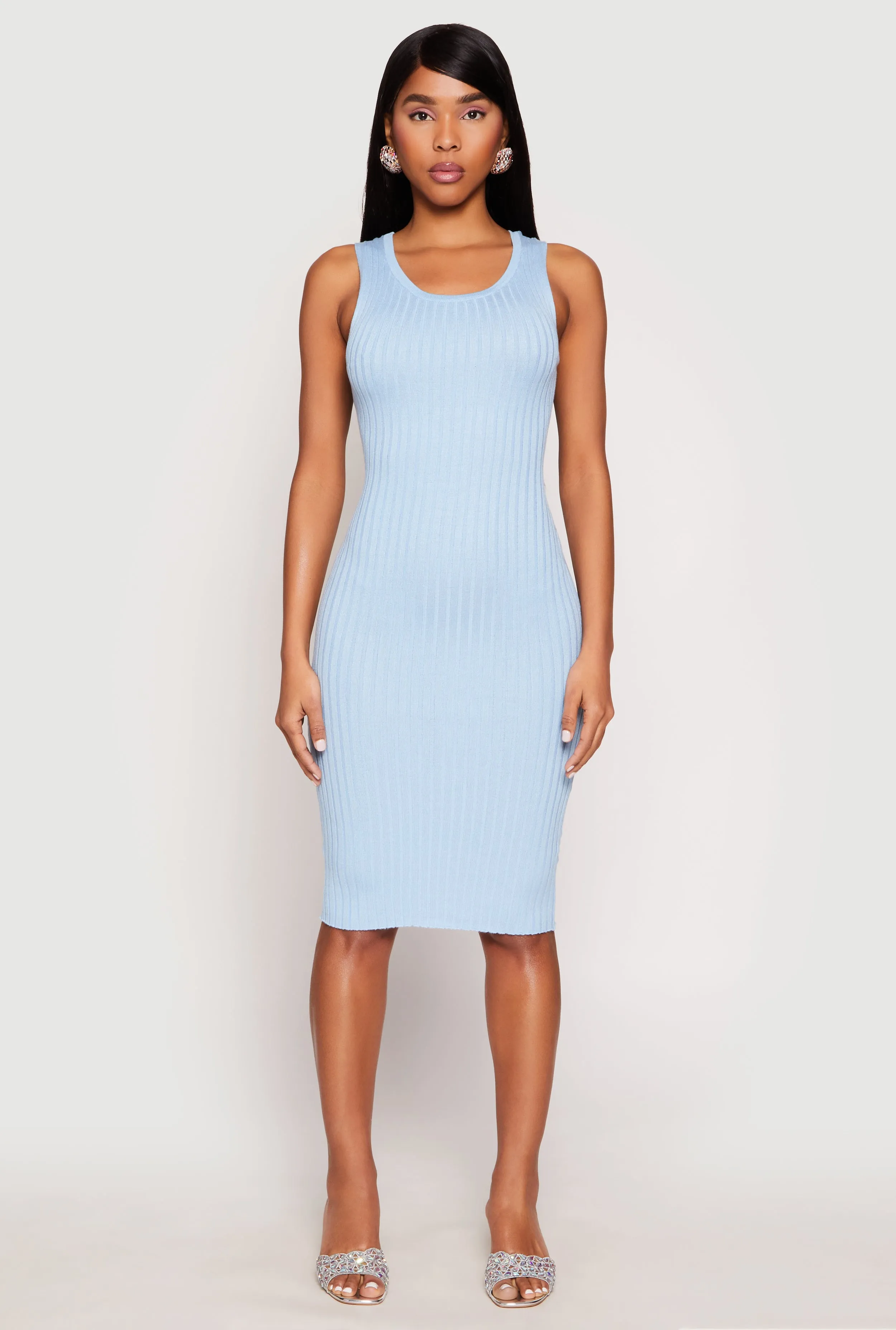 Ribbed Knit Scoop Neck Midi Dress sold by Rainbow