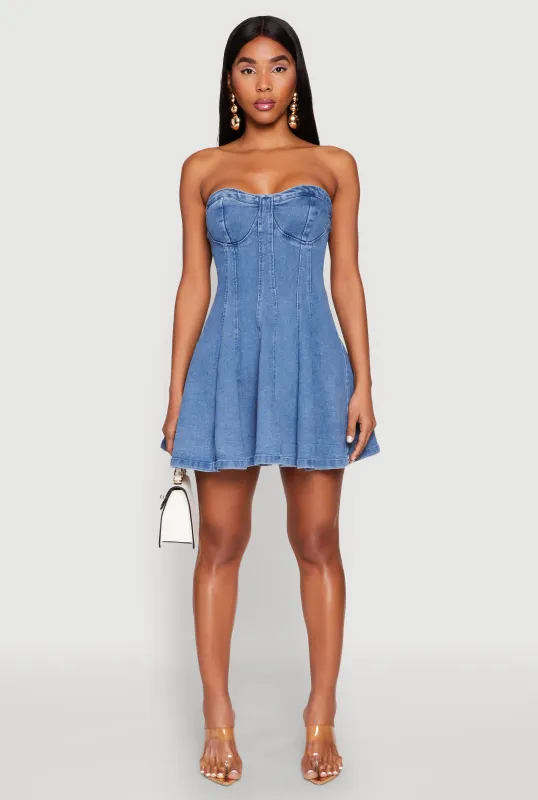 Iris Denim Bustier Skater Dress sold by Rainbow