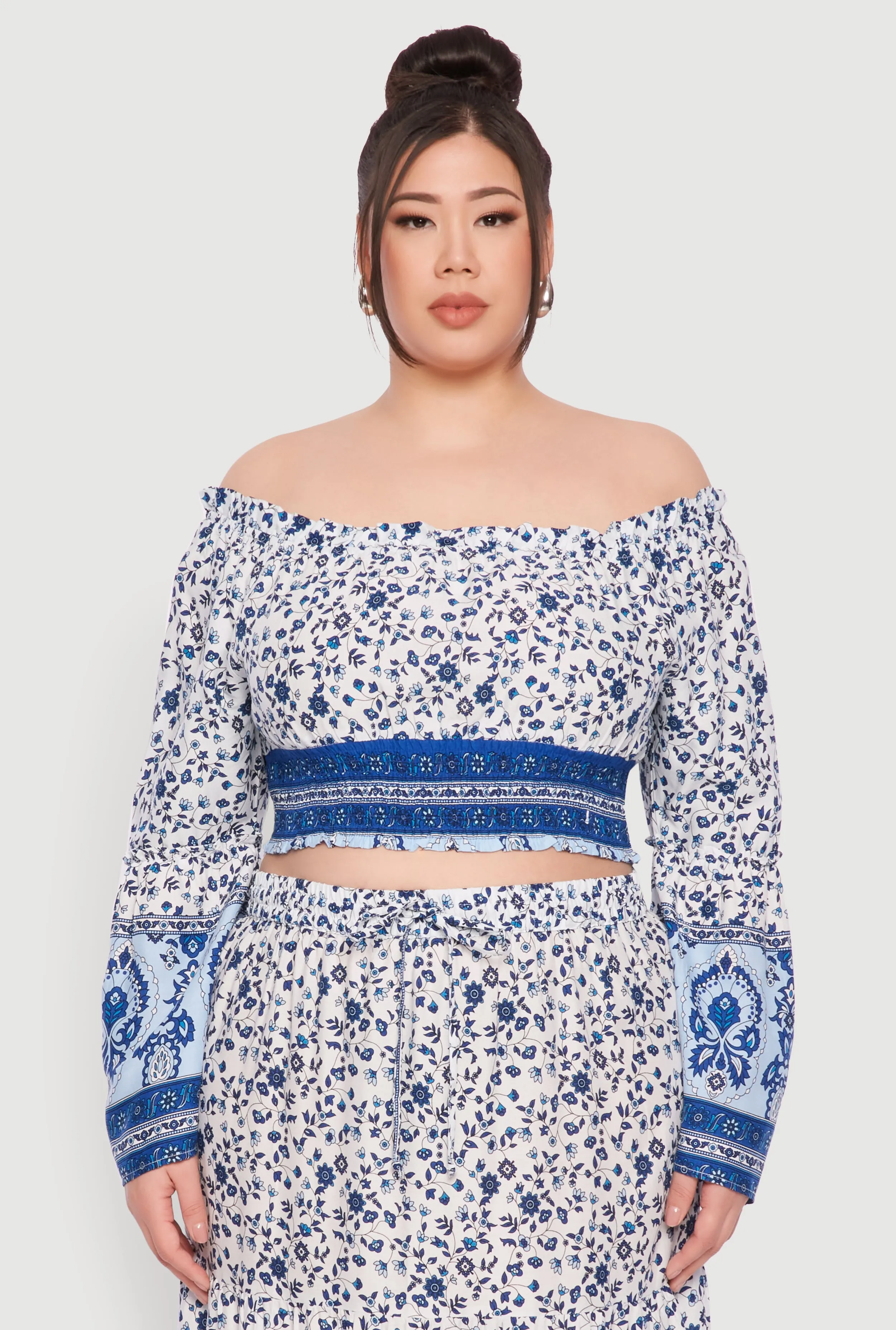 Plus Size Off The Shoulder Smocked Peasant Top sold by Rainbow